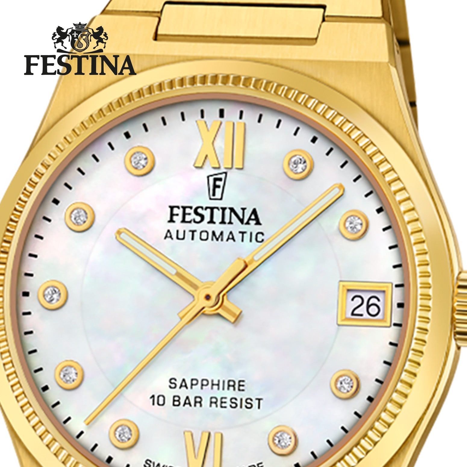 Festina Automatikuhr Festina Damenuhr Edelstahl gold Festina, (Analoguhr), Damen Armbanduhr rund, Edelstahlarmband gold, Elegant