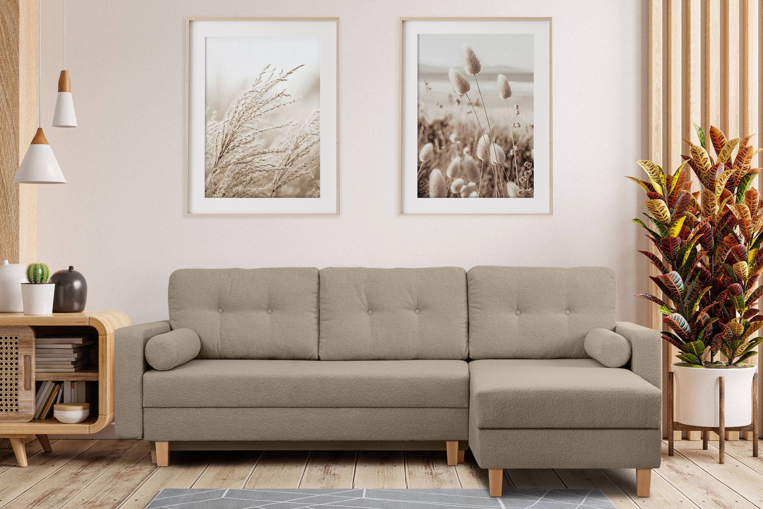 KONSIMO® Ecksofa ERISO Universalecke mit Ottomane, ausziehbare Liegfläche 212x140 cm