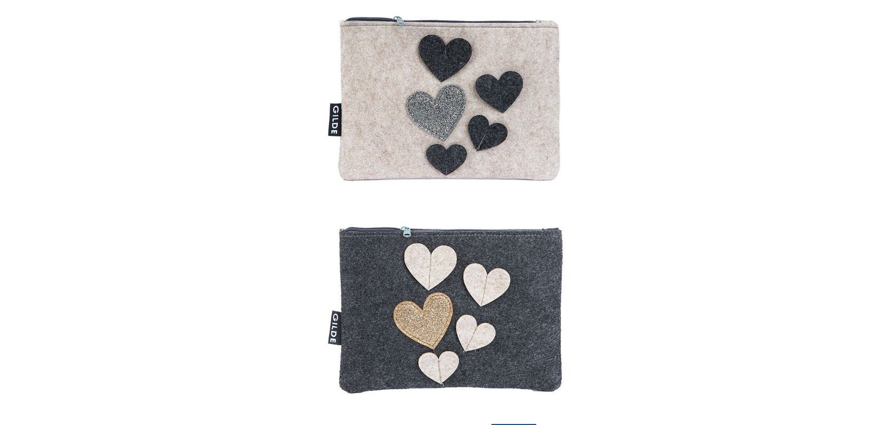 GILDE Kosmetiktasche Kosmetiktäschchen 2er-Set Herz, beige + grau (2-tlg)