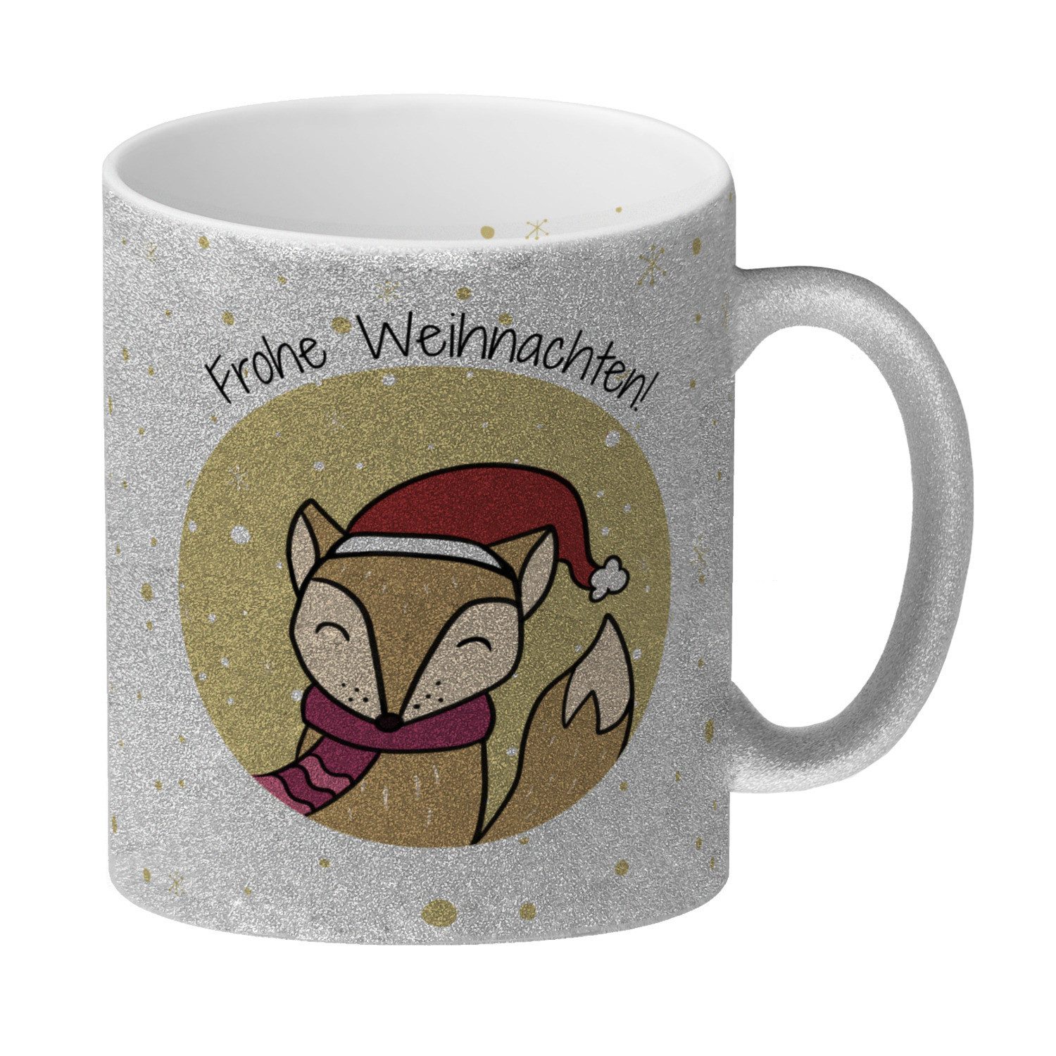 speecheese Tasse Frohe Weihnachten GlitzerKaffeebecher mit süßem Fuchs