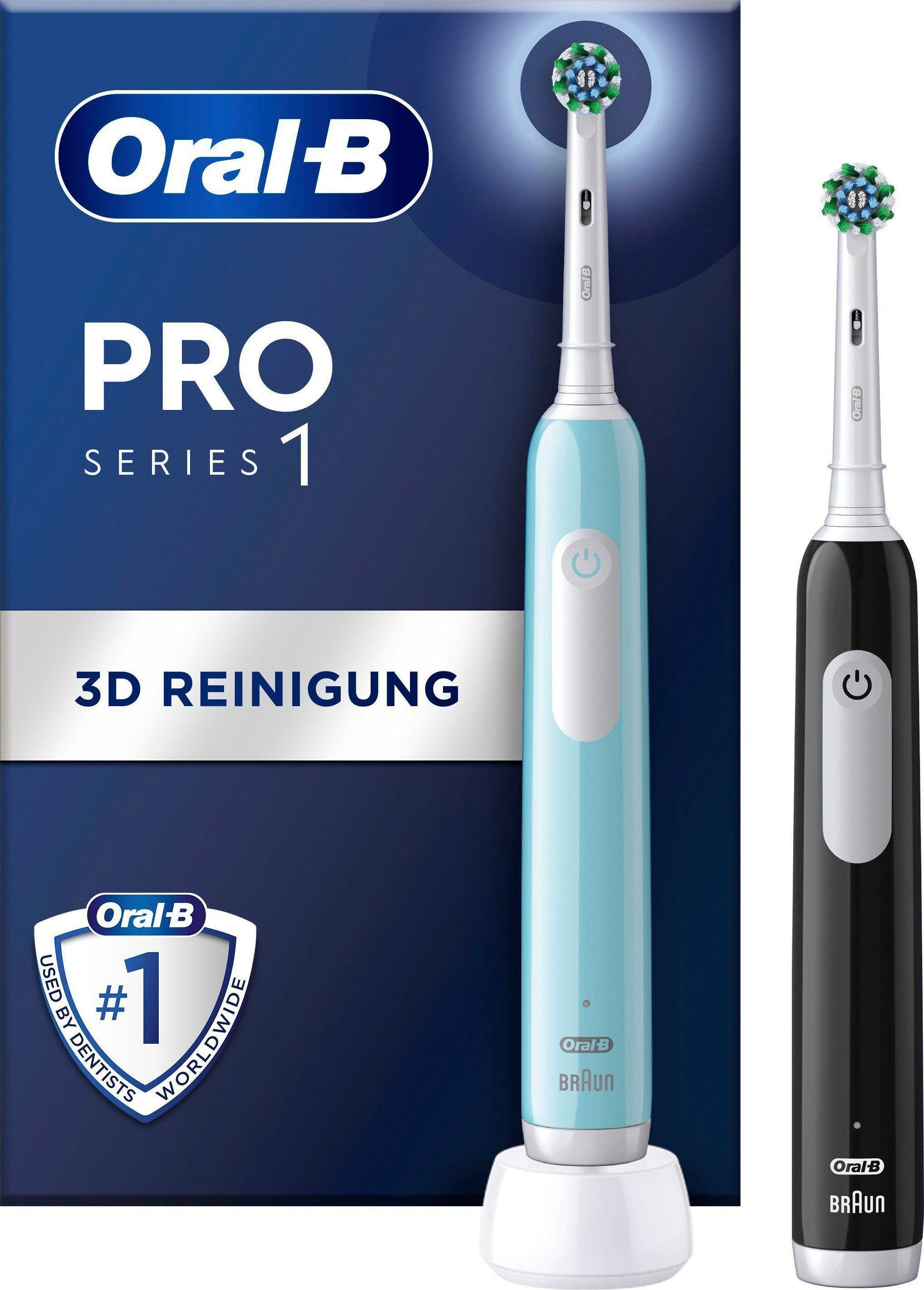 Oral-B Elektrische Zahnbürste PRO Series 1 Doppelpack, Aufsteckbürsten: 2 St.,  Drucksensor