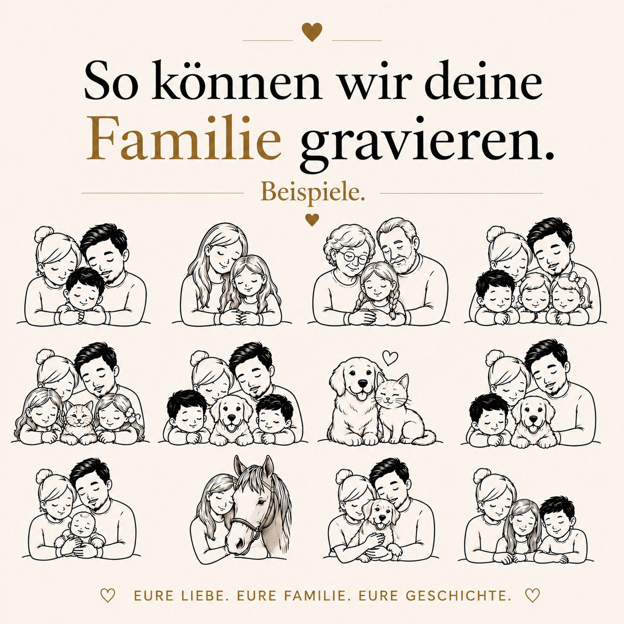 BS Schmuckdesign Kette mit Anhänger mit Gravur Familienkette Personalisierte Halskette Damen Herzkette mit Gravur (inkl. Gravur), personalisierbar inkl. Geschenkbox