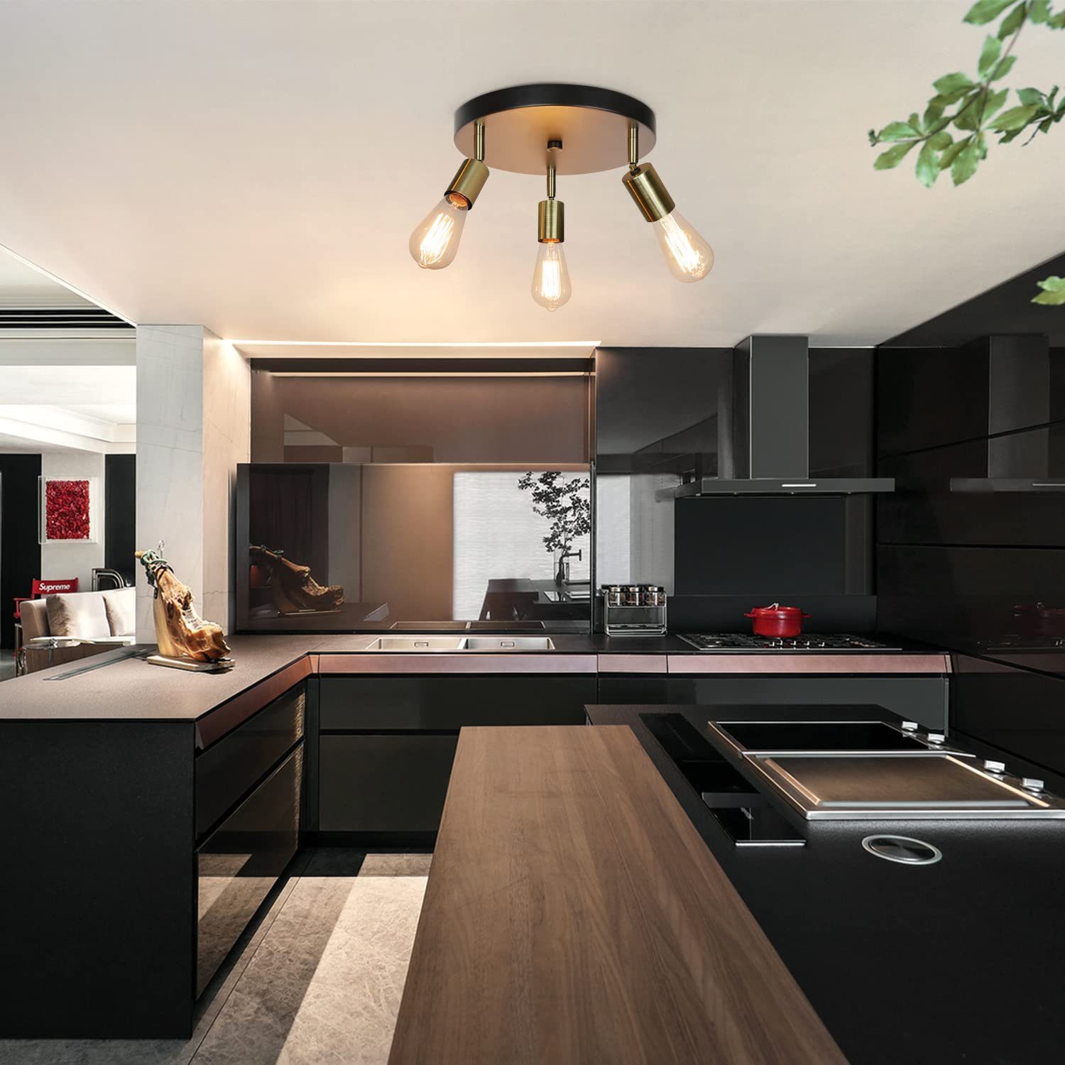 Nettlife Deckenleuchte Gold 3 Flammig Vintage Deckenlampe E27 Schwarz Hänge günstig online kaufen