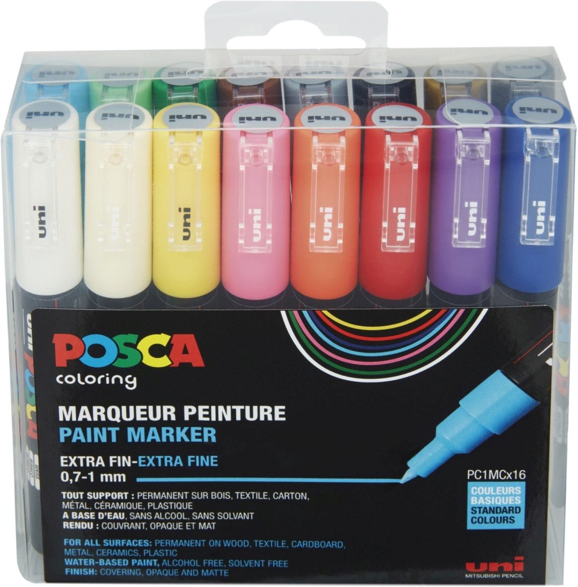 uni-ball Filzstift Fasermaler Uni Posca PC-1MC 0,7 sortiert VE=16 Stück.
