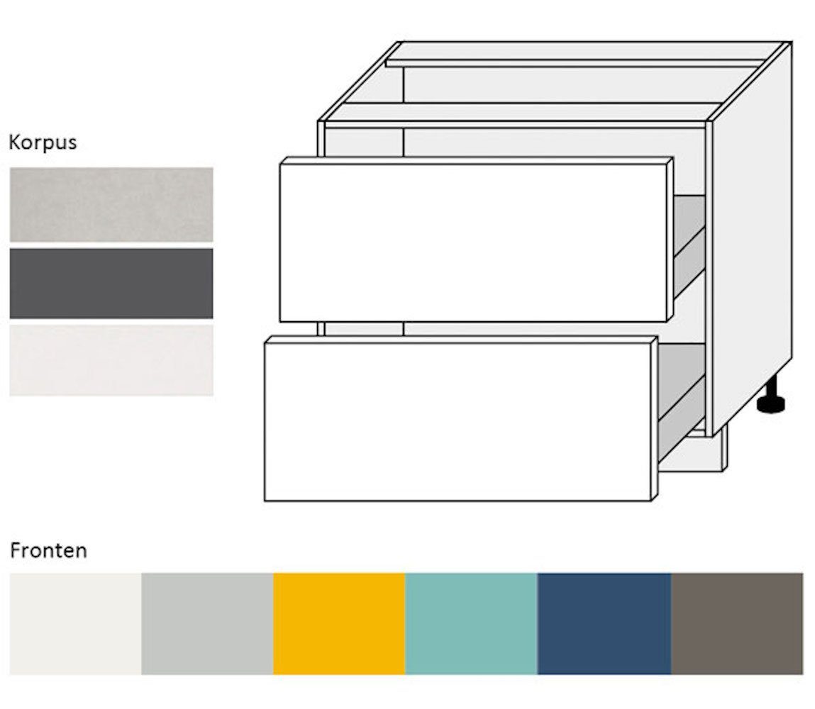 Feldmann-Wohnen Unterschrank mit Korpusfarbe Front- Schubladen RAL 90cm (Vollauszug) 6027 2 und Hochglanz (Napoli) wählbar lichtgrün Napoli