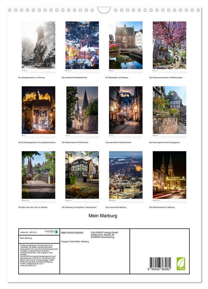 Thumbnail - CALVENDO Wandkalender Mein Marburg (Wandkalender 2026 DIN A3 hoch), CALVENDO Monatskalender