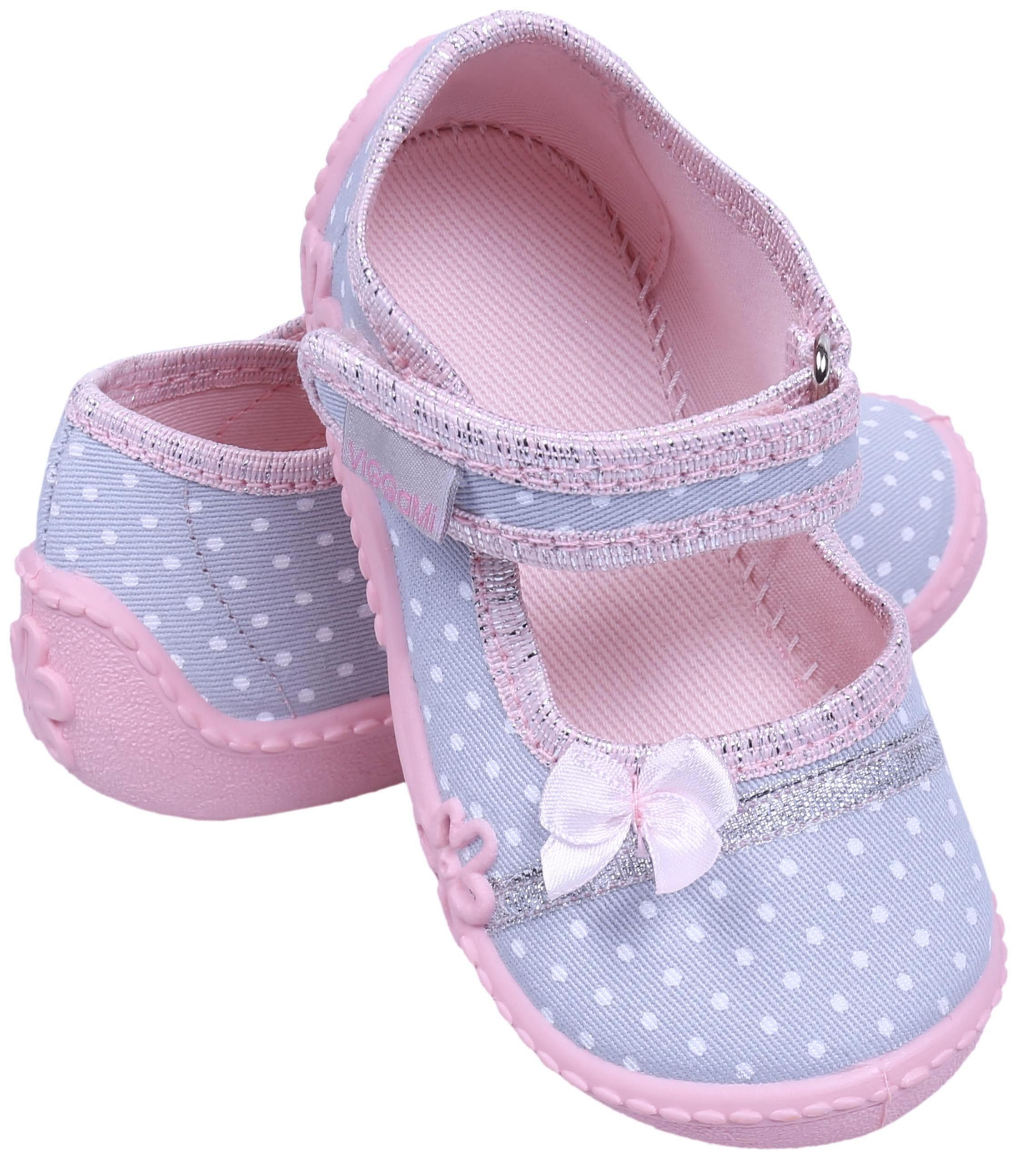 Sarcia.eu Pink-graue Mädchenschuhe weiß getupft, Klettverschluss AURELKA 18 EU Babystiefel