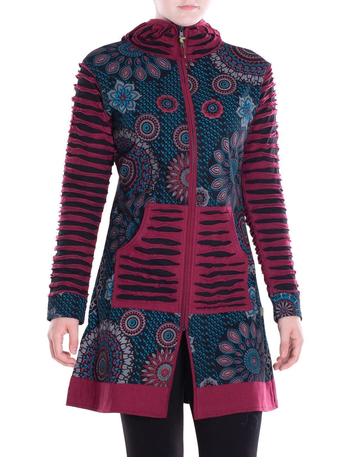 Vishes Kurzmantel Damen Mandala Blumen Jersey-Mantel Hippiemantel Kapuzenmantel Elfen, Hippie, Ethno Style