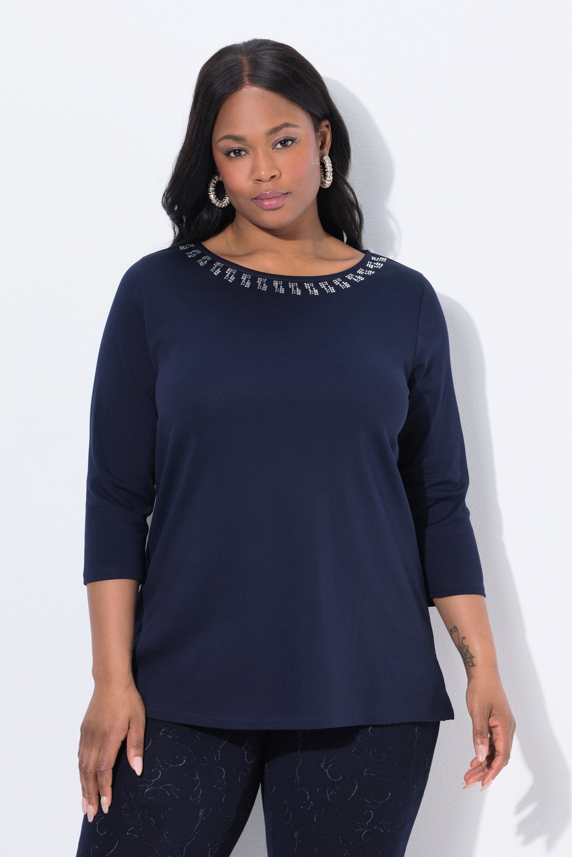 Ulla Popken T-Shirt T-Shirt A-Linie U-Boot-Ausschnitt Langarm günstig online kaufen