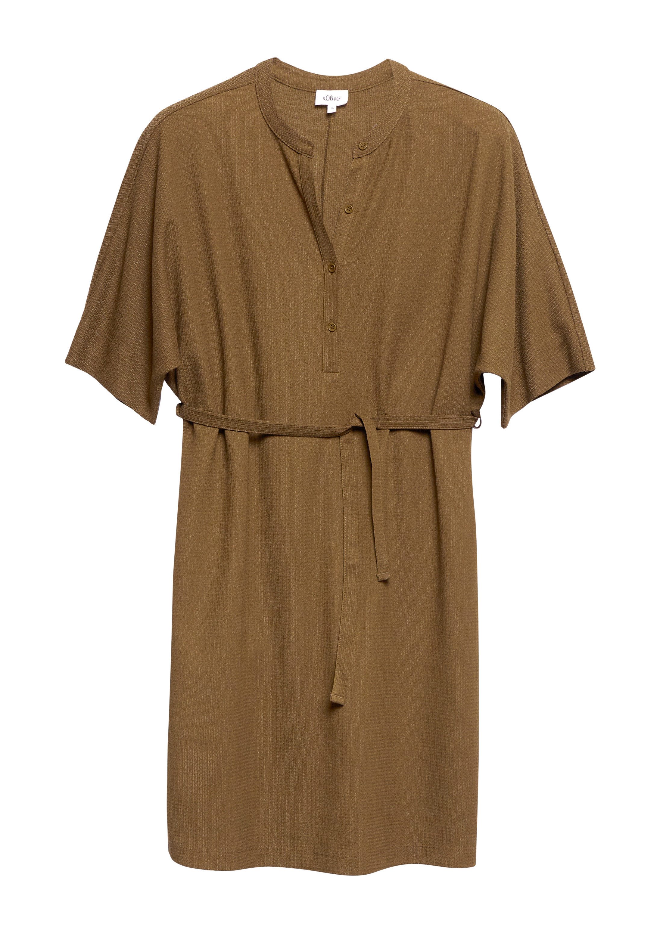 s.Oliver Midikleid Kleid Strukturiertes Jersey-Kleid mit Gürtel und Knopfleiste