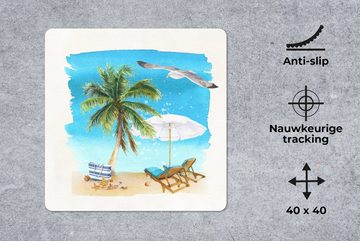 MuchoWow Gaming Mauspad Strandkorb - Sonnenschirm - Palme (1-St), Mousepad mit Rutschfester Unterseite, Gaming, 40x40 cm, XXL, Großes