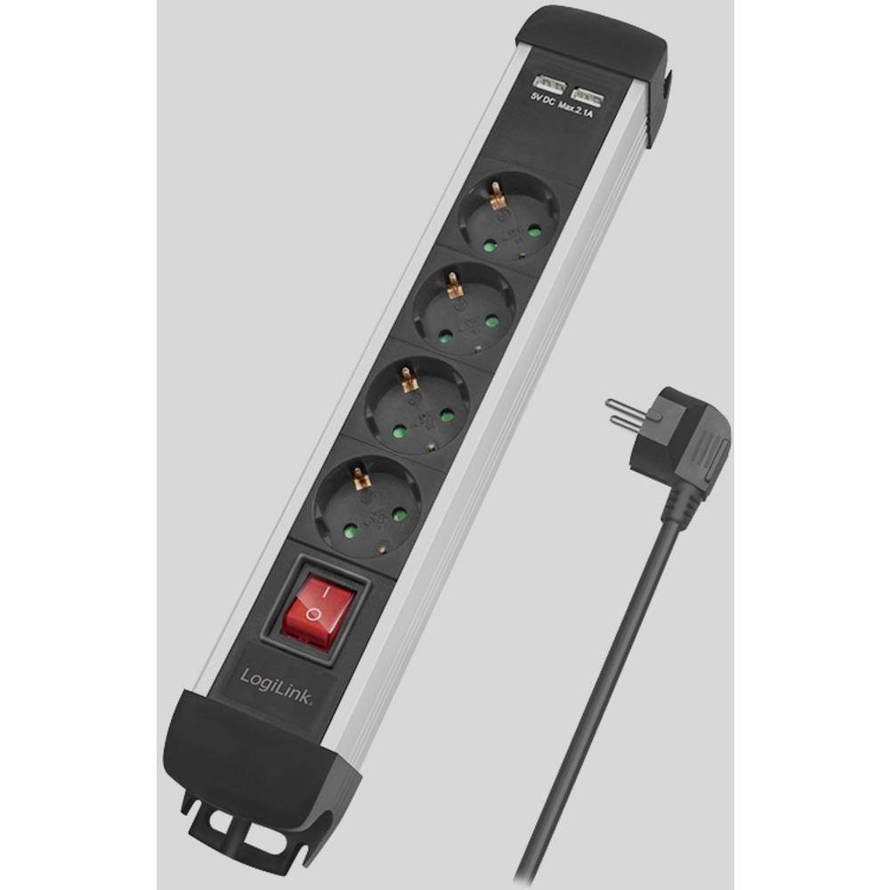 mit (4x mit 2x Berührungsschutz, mit erhöhter 4-fach LogiLink Schalter, Steckdosenleiste Steckdosenleiste, Schutzkontakt) USB