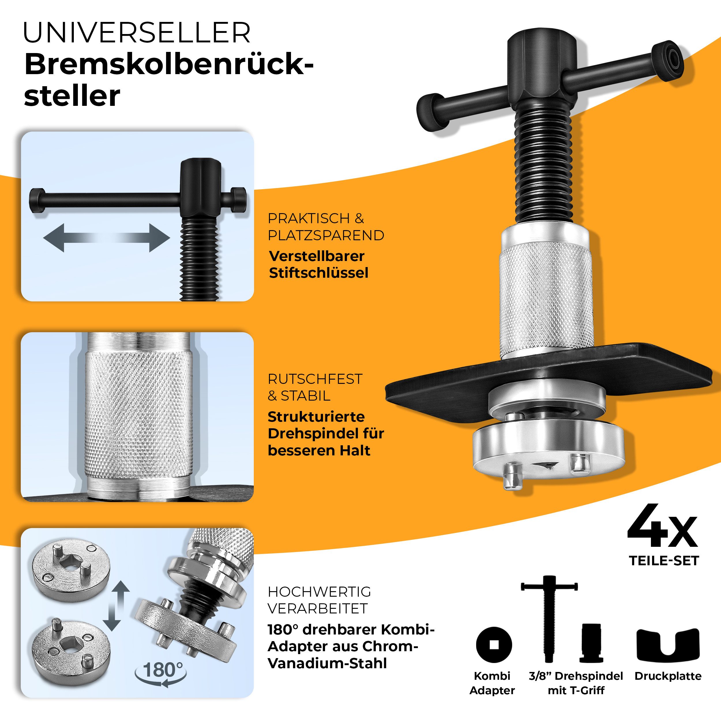 TRESKO Montagewerkzeug TRESKO 3tlg Bremskolbenrücksteller Set Bremskolben Satz Kolben Rückste, universell