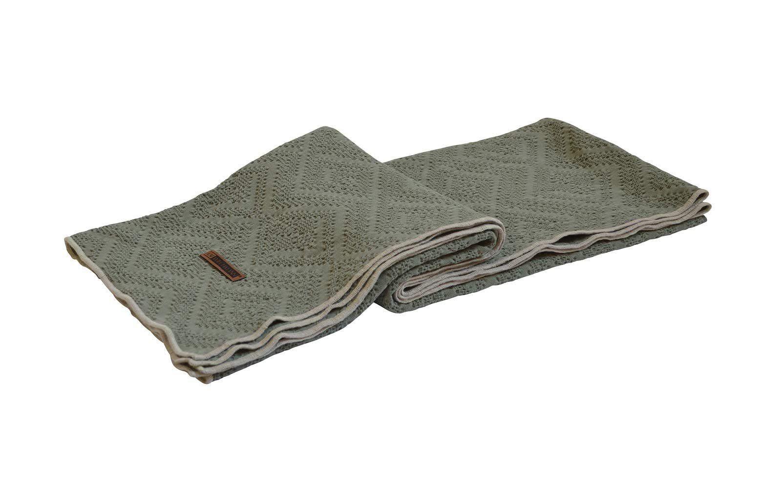 Wohndecke Premium Decke 170 x 130 cm als weiches Plaid aus Baumwolle, Kai Wiechmann, Tagesdecke aus körnig strukturiertem Waffel Piqué Khaki