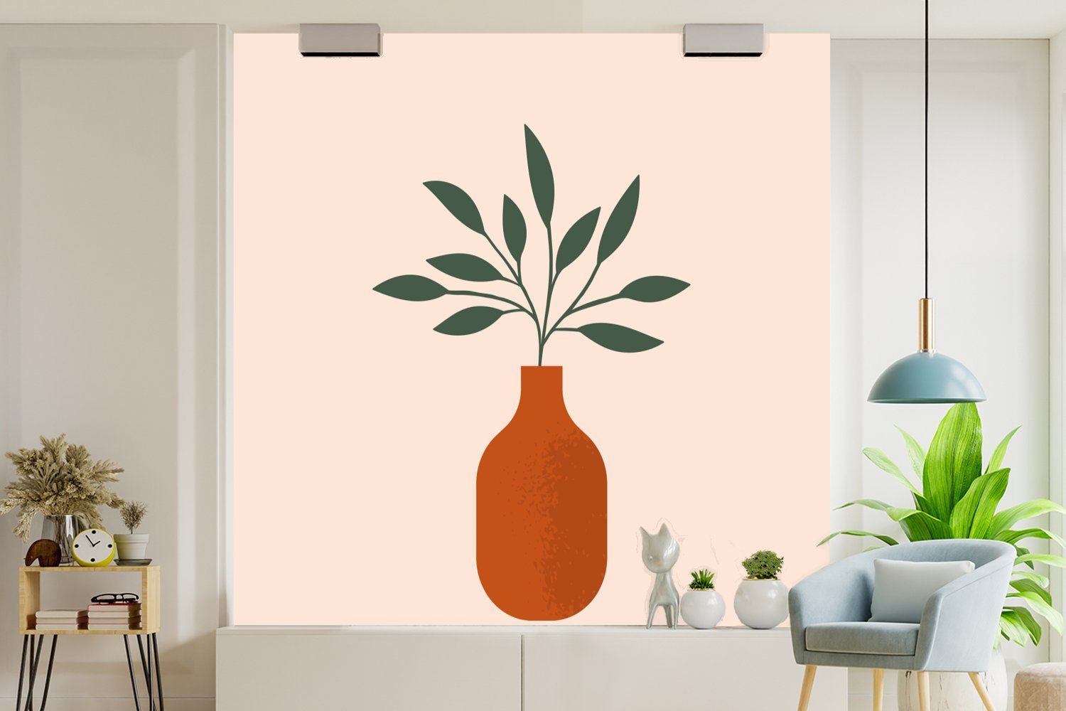 MuchoWow Sommer Wandtapete Vinyl Tapete - bedruckt, Matt, oder - (5 Fototapete Vase Wohnzimmer Schlafzimmer, St), Pflanze, für