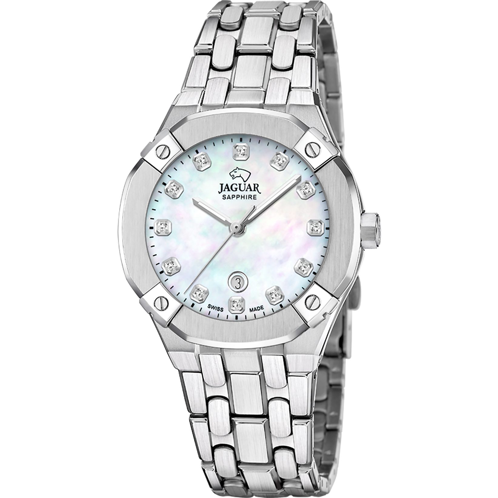 Jaguar Quarzuhr Diplomatic J1016_4, Armbanduhr, Damenuhr, Swiss Made, Edelstahlarmband, analog, Tag