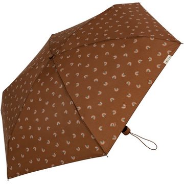 bisetti Taschenregenschirm Damen-Regenschirm, klein, stabil, kompakt, mit Handöffner, gedeckte Farben mit Bögen-Motiv - braun