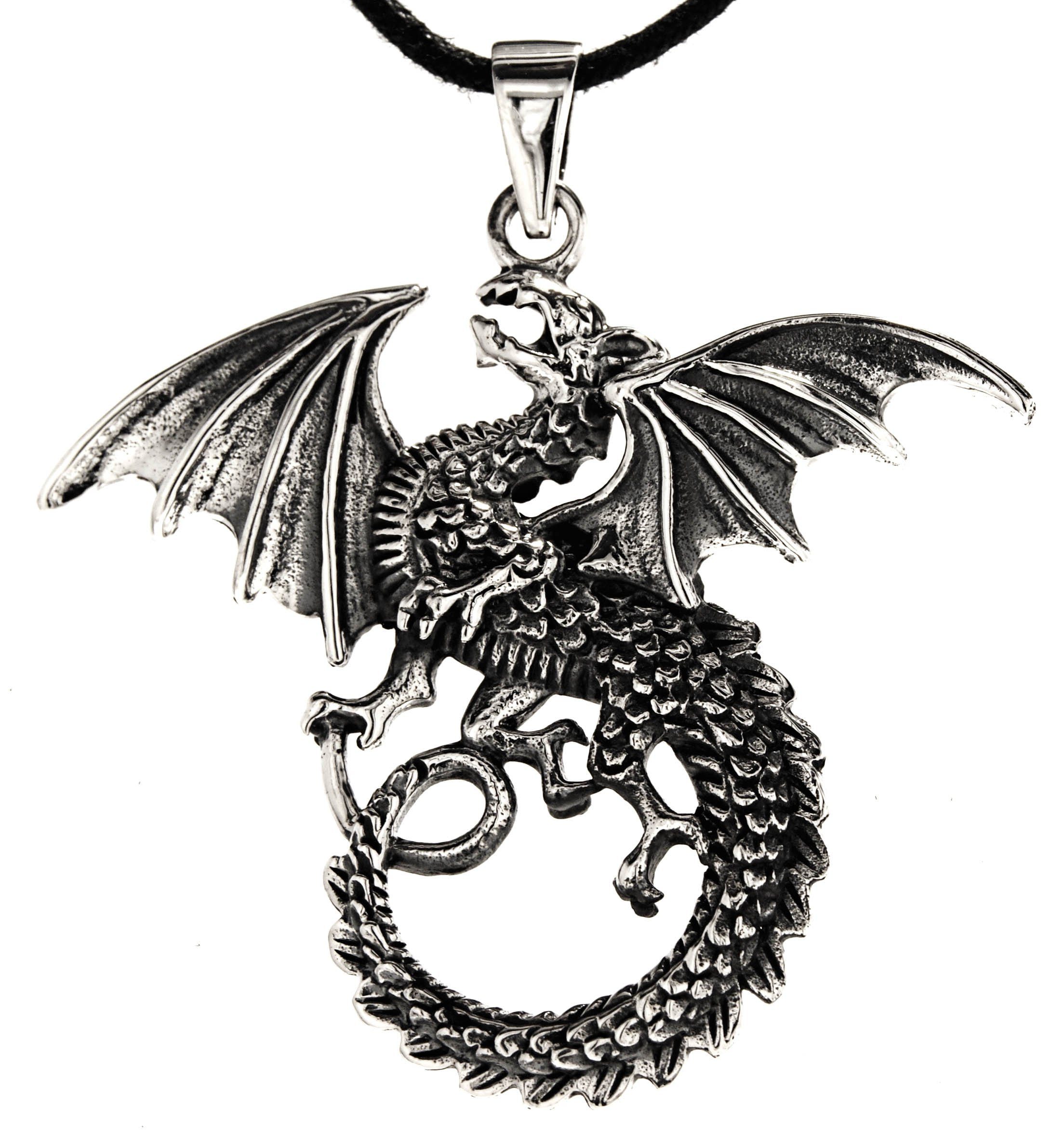 Kiss of Leather Kettenanhänger Großer Drachen Anhänger 925 Sterling Silber Drache  Dragon