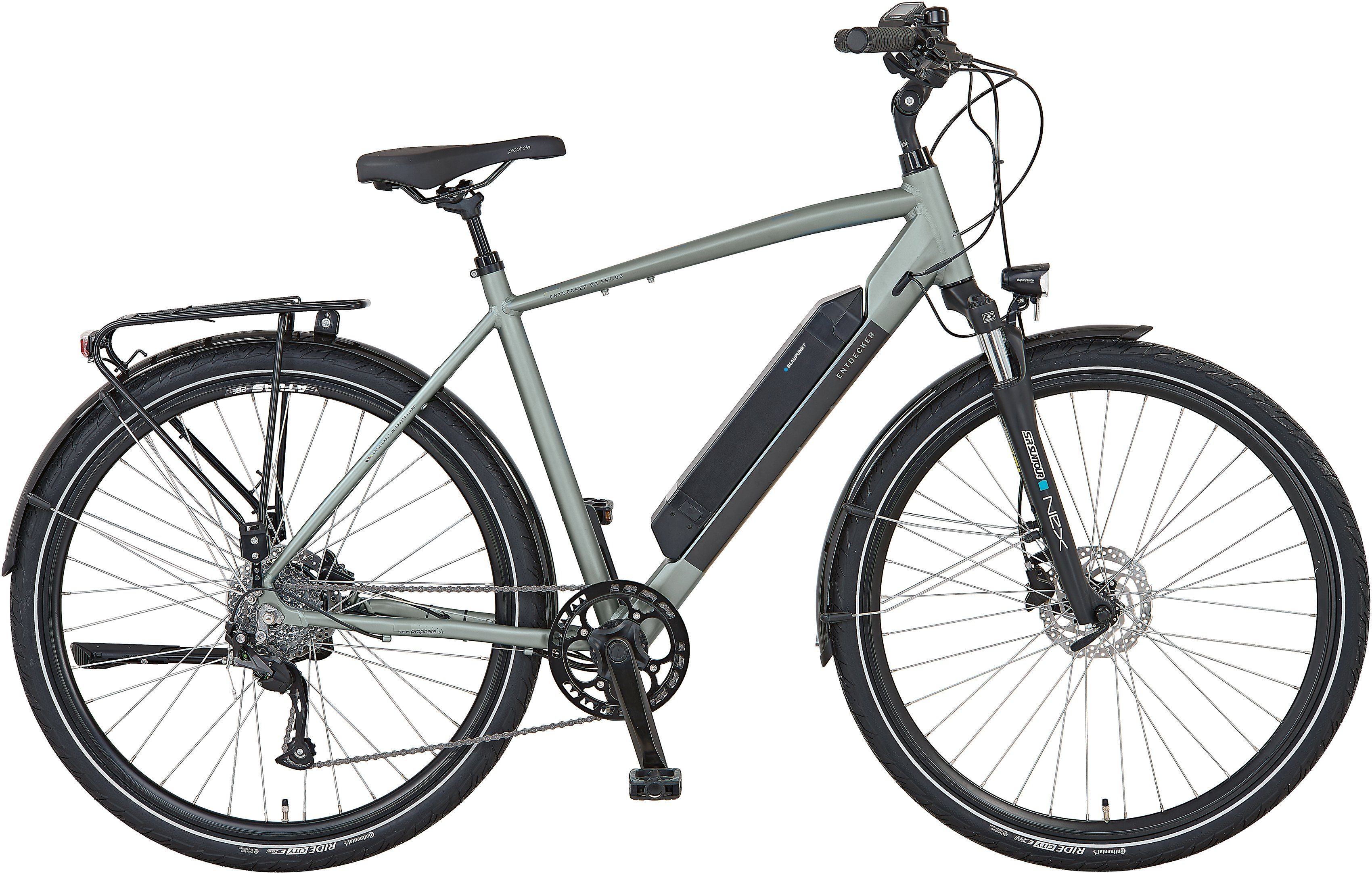 Prophete E-Bike ENTDECKER 22.EST.05, 8 Gang Shimano Altus Schaltwerk, Kettenschaltung, Heckmotor, 418 Wh Akku, Pedelec, Elektrofahrrad für Damen u. Herren, Trekkingrad