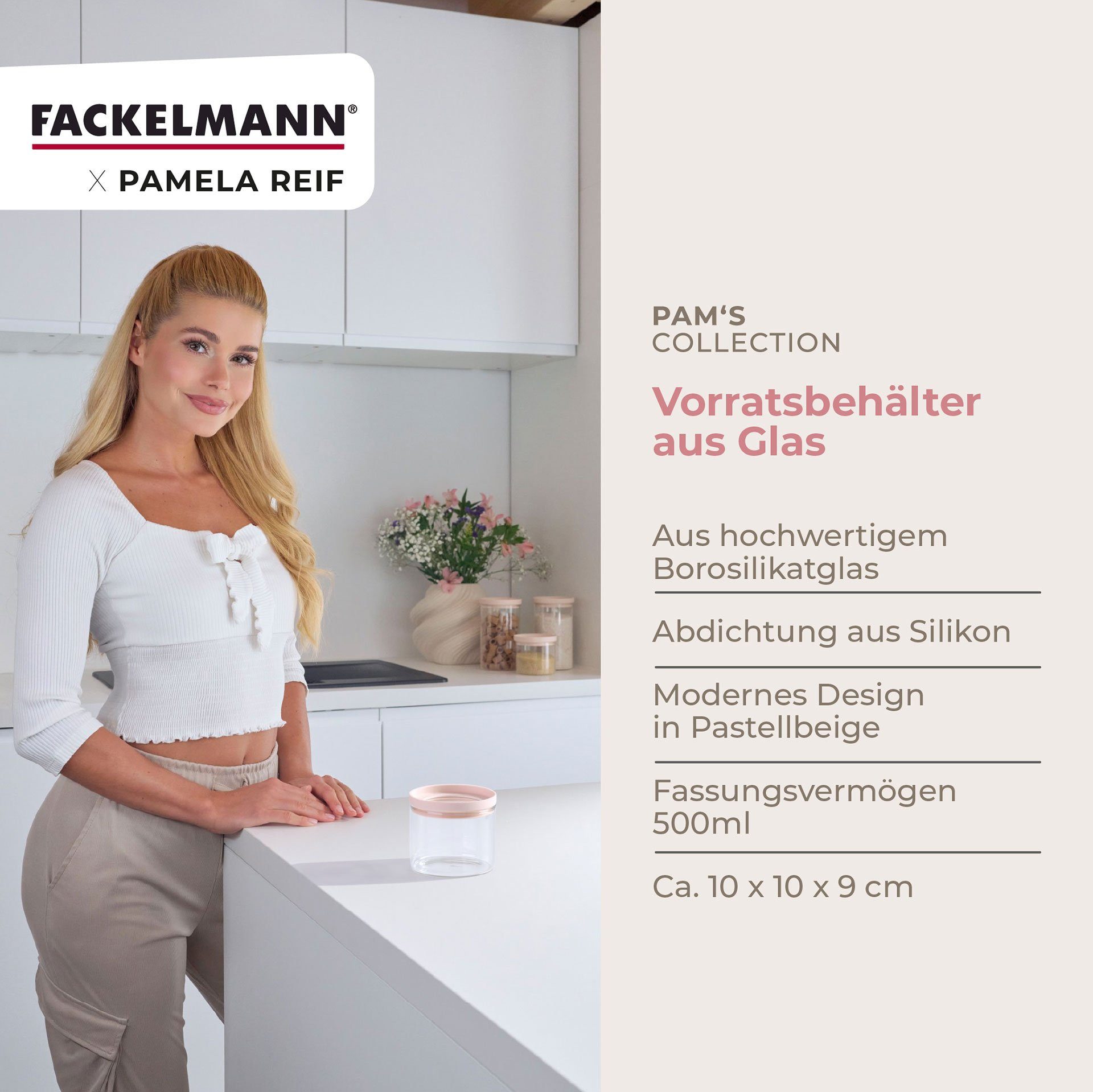 FACKELMANN Vorratsdose Vorratsbehälter, Aufbewahrungsglas, Lebensmittelbehälter, Organizer