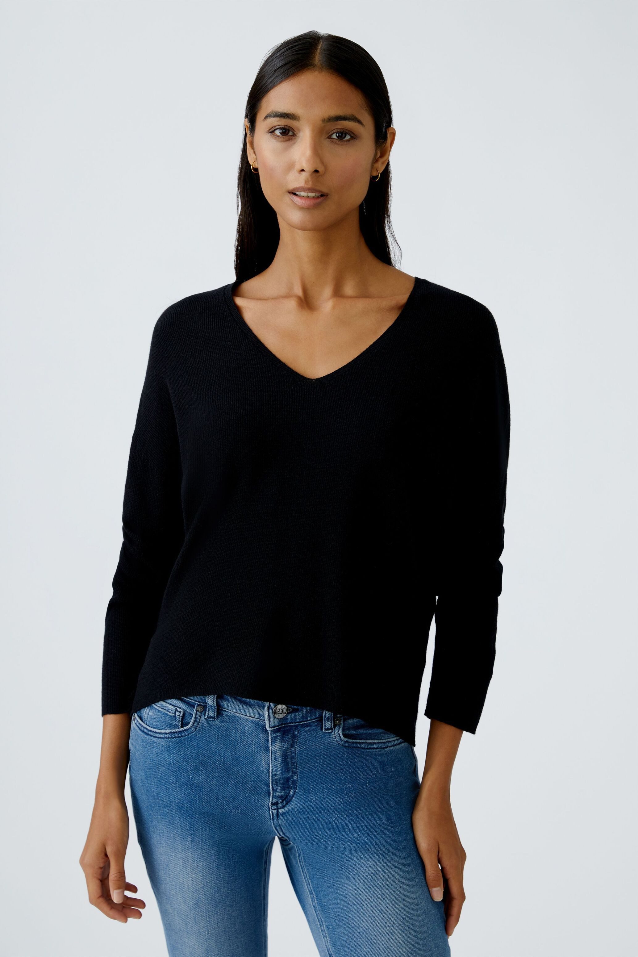 Oui V-Ausschnitt-Pullover FREYJA Oversized geschnitten Viskosemischung