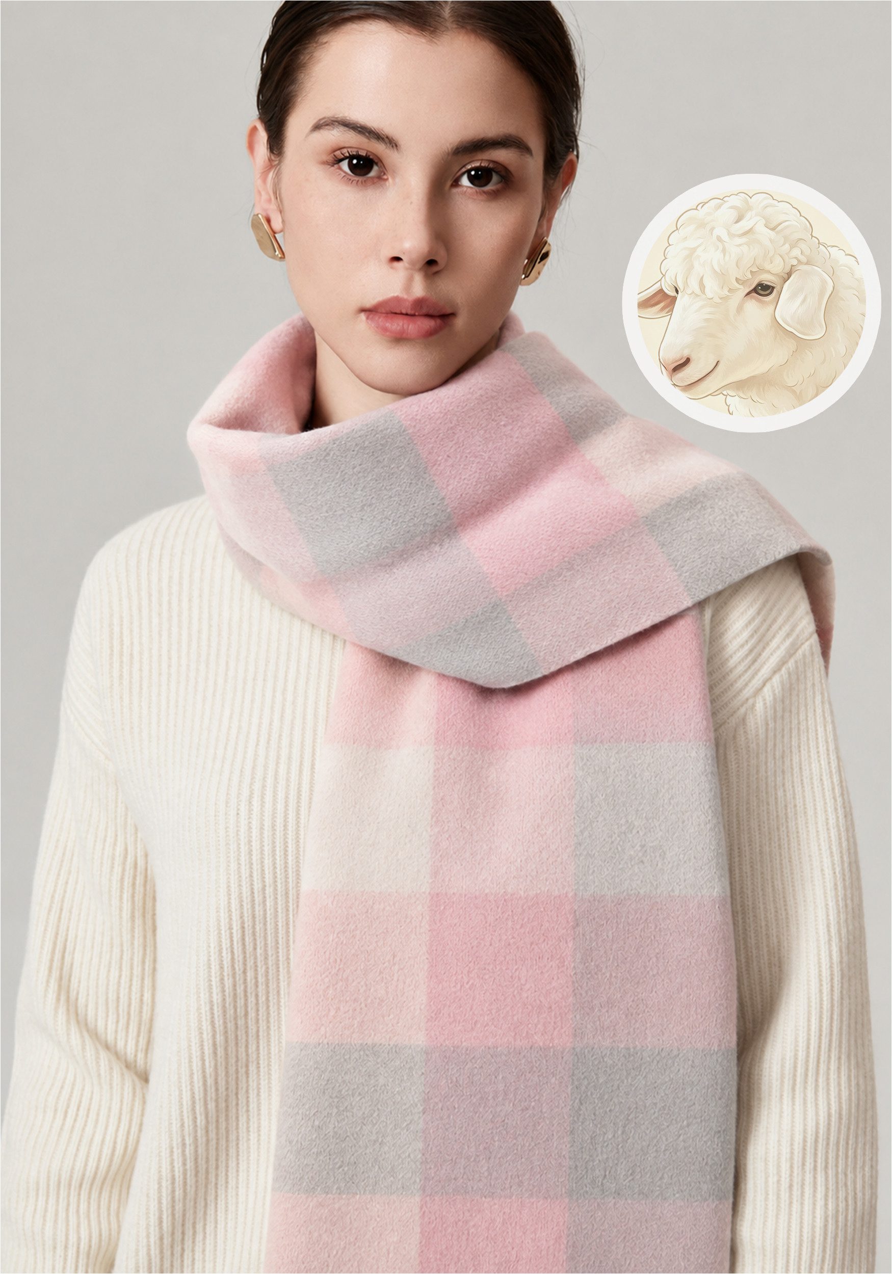 Mutig Wollschal Damen Wollschal 100% Wolle, Karierter Winterschal für Damen, (Lange Damen-Schals, Oversized Schal mit Fransen), Weich und Warm, Große Tücher und Wraps, Tartan-Schal, 180 x 30 cm