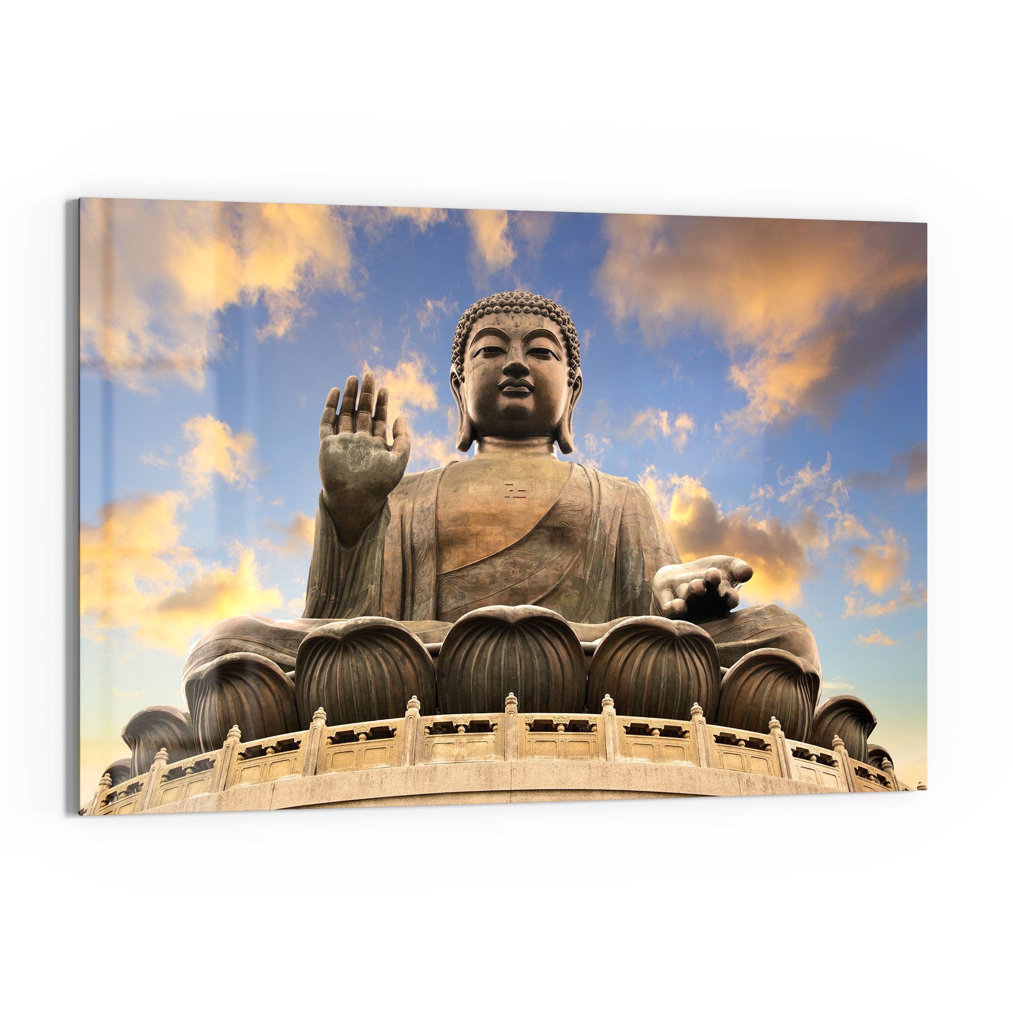 DEQORI Glasbild 'Buddha über Hongkong', 'Buddha über Hongkong', Glas Wandbild Bild schwebend modern