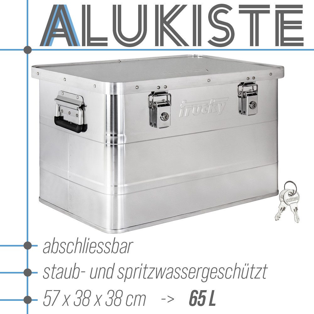 Allzweckkiste Aluminium Box mit Deckel Silber Alukiste 65 Liter Kiste Abschliessbar