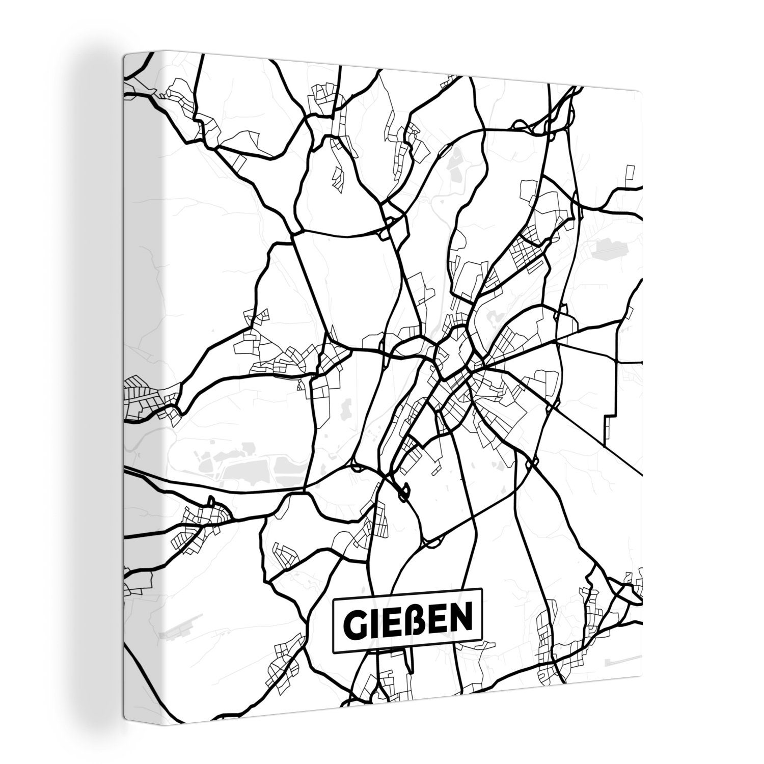 OneMillionCanvasses® Leinwandbild Gießen - Karte - Stadtplan, (1 St), Leinwand Bilder für Wohnzimmer Schlafzimmer