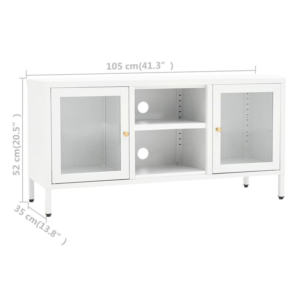 cm Weiß Glas 105x35x52 furnicato und Stahl TV-Schrank