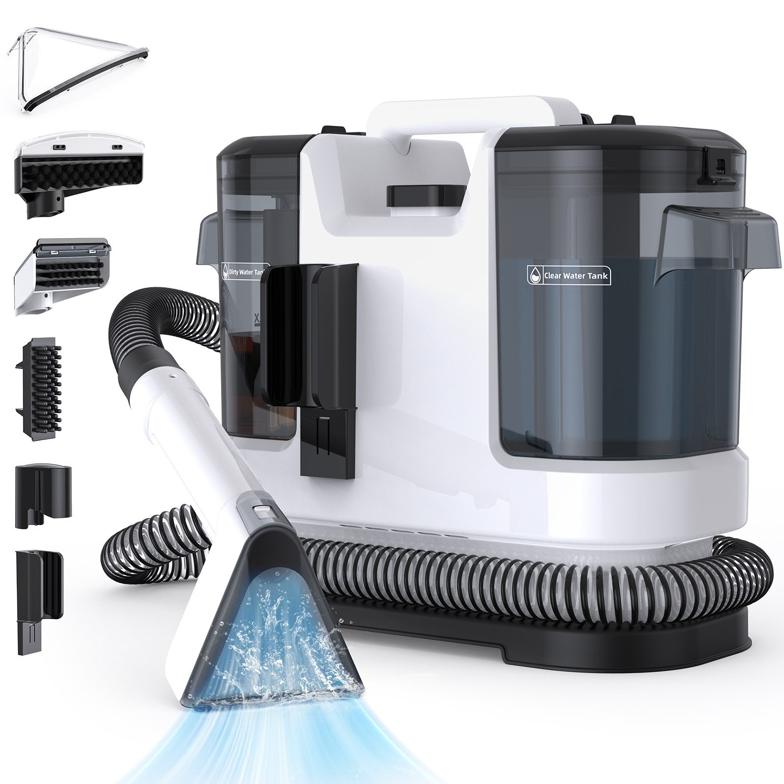 lubluelu Teppichreinigungsgerät V6 Tragbar 5in1 Polsterreiniger Waschsauger Teppichreiniger Dual Tank, 450 W, beutellos, mit 13500pa Saugkraft, für Sofas, Teppiche und Haustierunterlagen