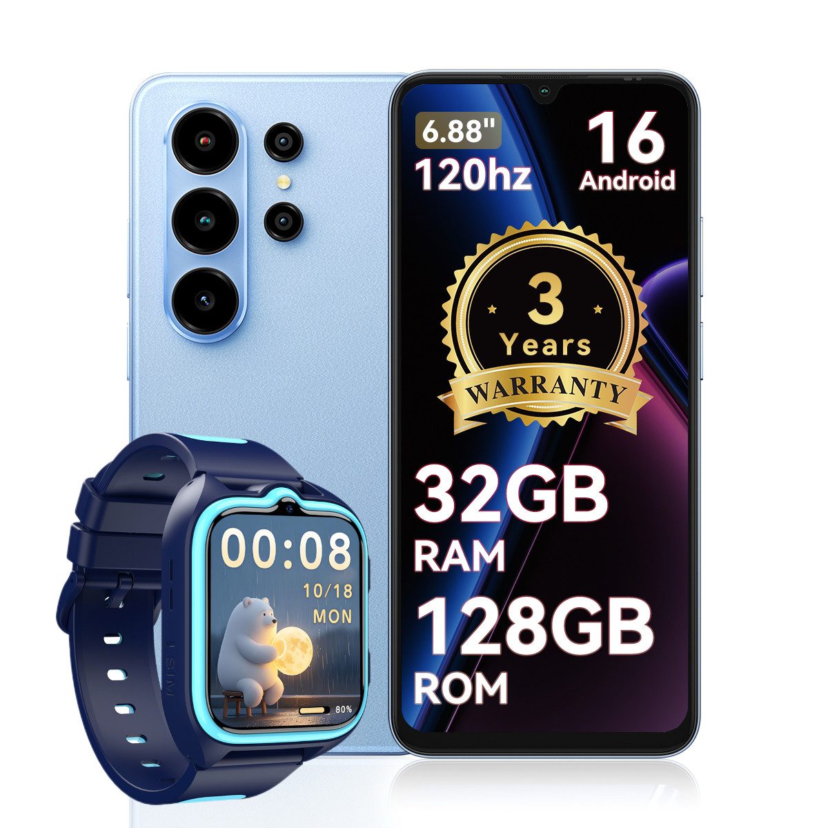 blackview Blackview WAVE 10 (32+128) Android 16 120HZ R50-Uhr Smartphone (6.8 Zoll, 32 MP Kamera)