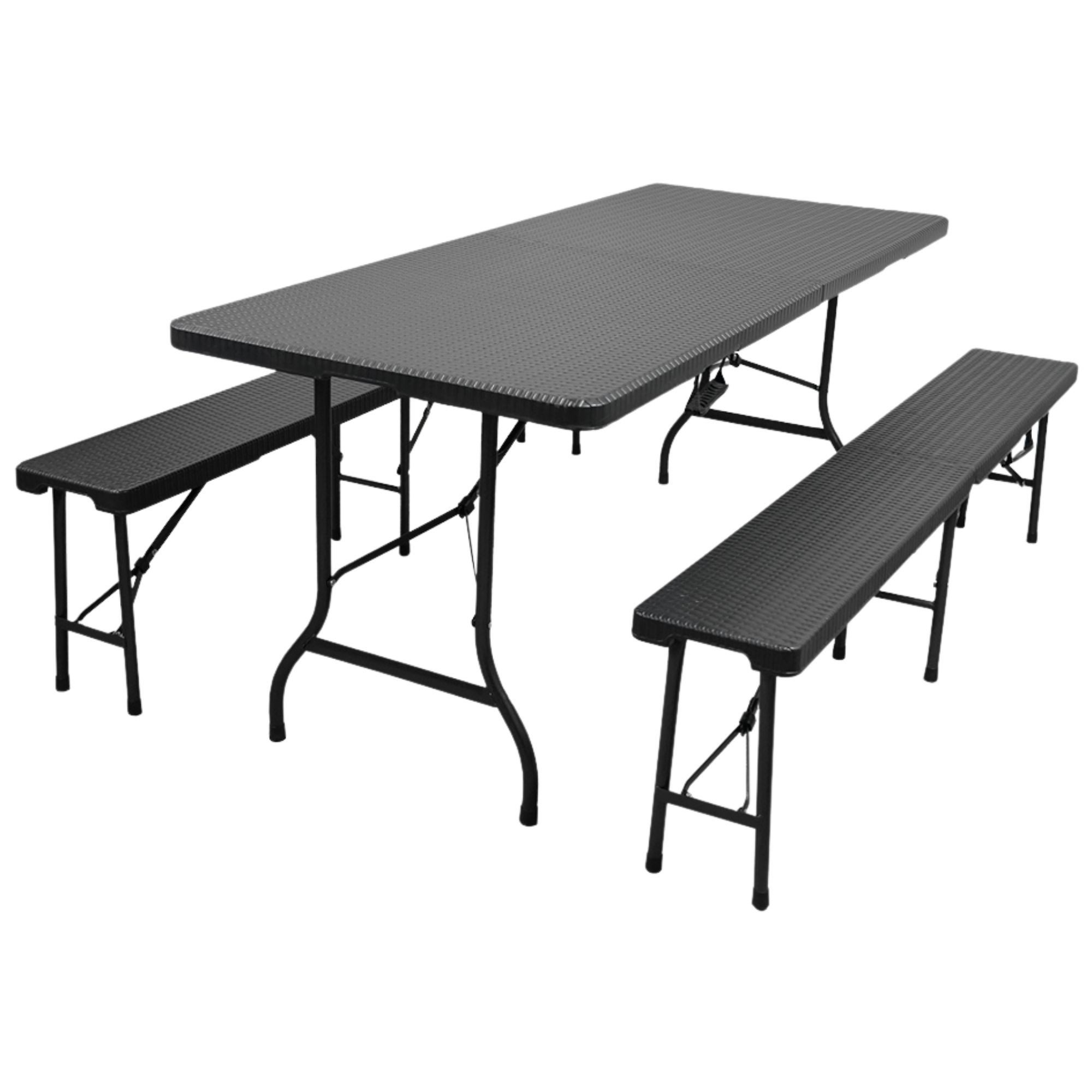 PROREGAL® Bierzeltgarnitur 1x Buffettisch & 2x Bierbank klappbar 180cm für 8 Personen wetterfest, Gartengarnitur aus Kunststoff Camping wetterfest mit Tragegriff