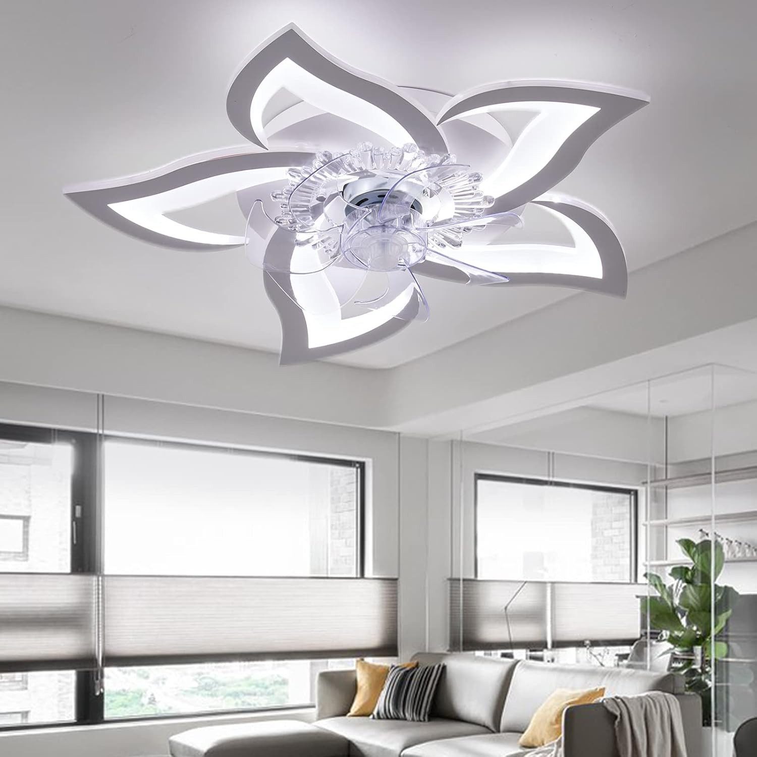 RRBEST Deckenventilator LED-Deckenventilator mit Beleuchtung, 5-flammiges Design, dimmbarer, leiser Deckenventilator mit Fernbedienung und App-Steuerung