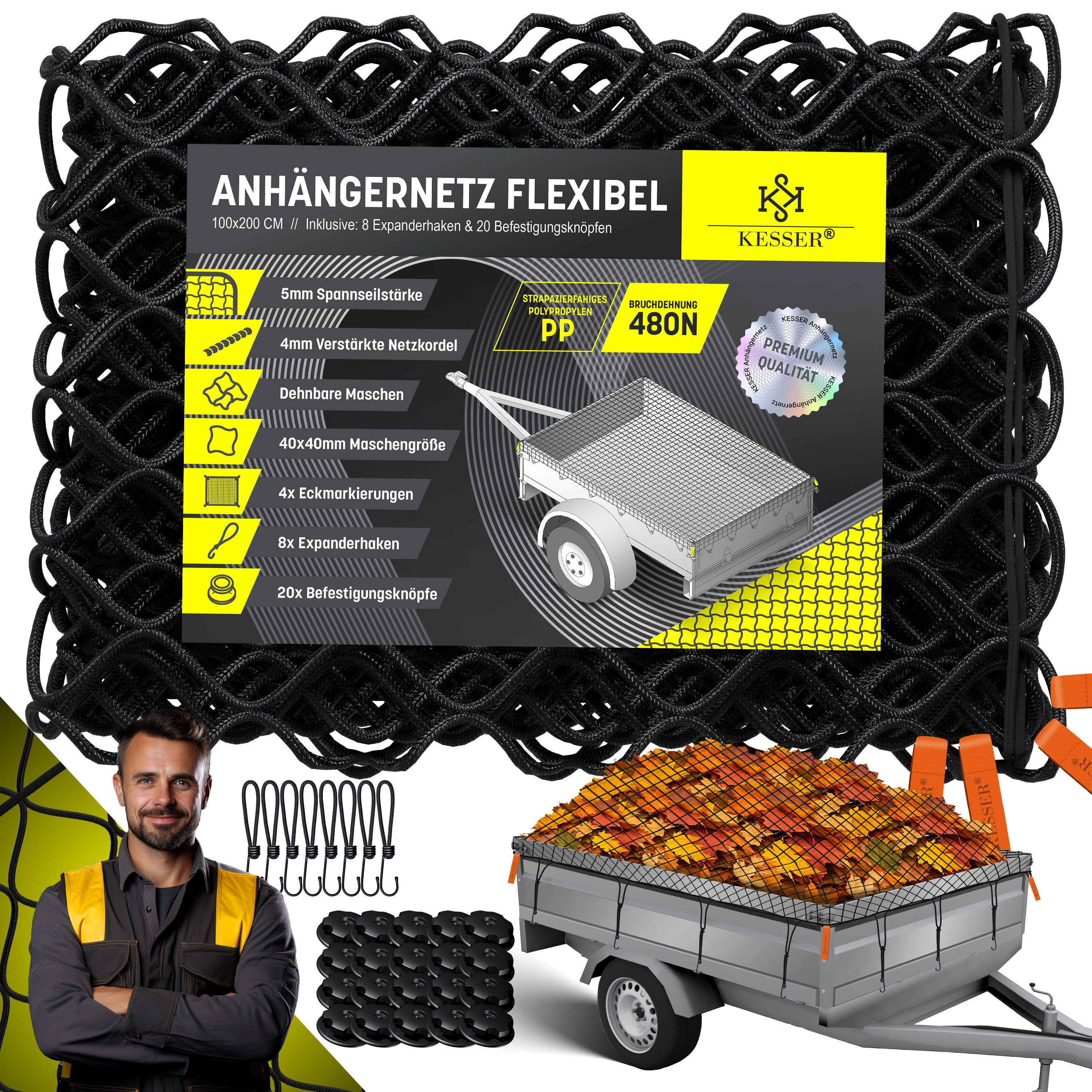 KESSER Laubschutznetz, Anhängernetz Dehnbar feinmaschig mit Haken