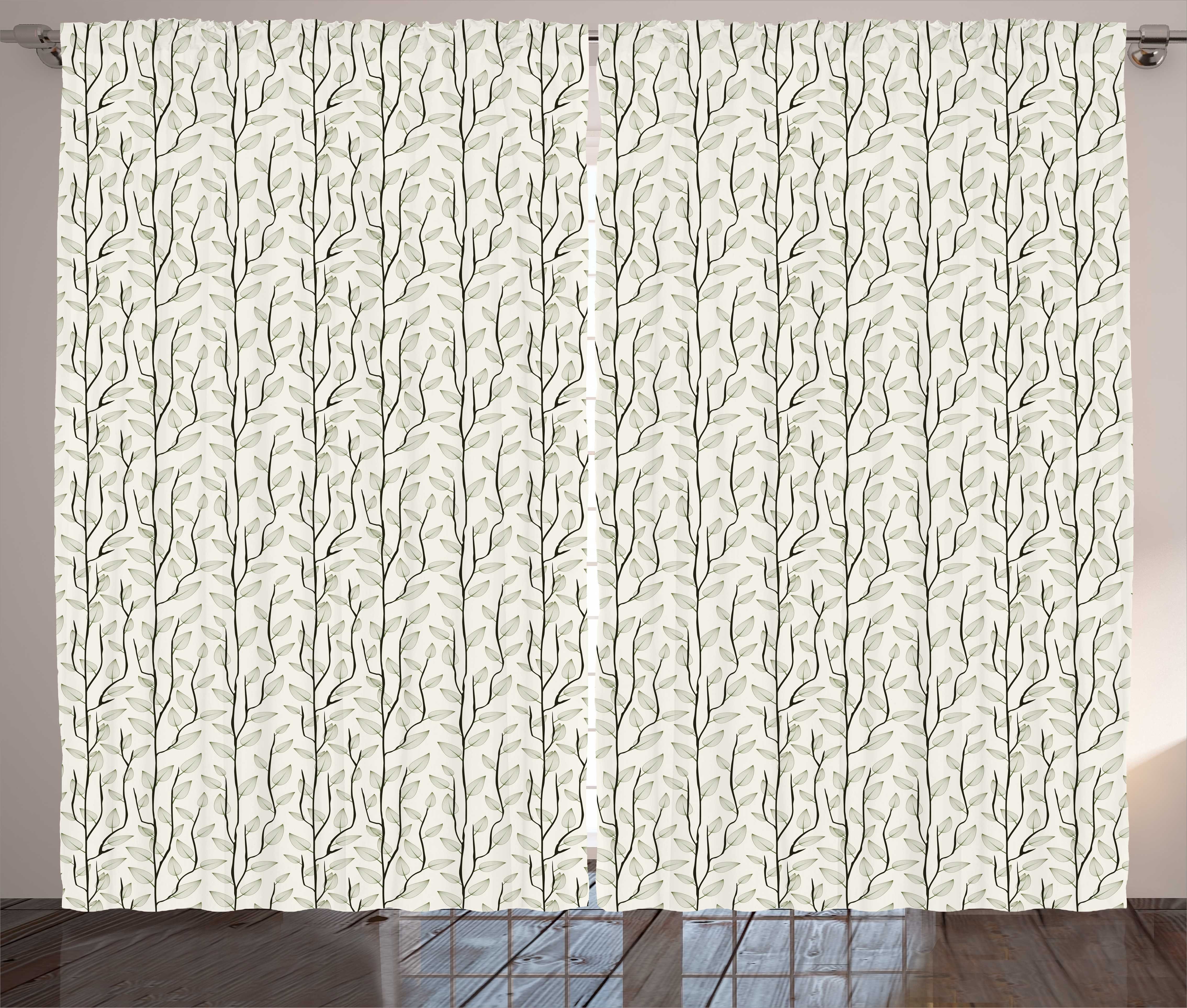 Gardine Schlafzimmer Kräuselband Vorhang mit Schlaufen und Haken, Abakuhaus, Blätter Zweige mit Blattmotiven