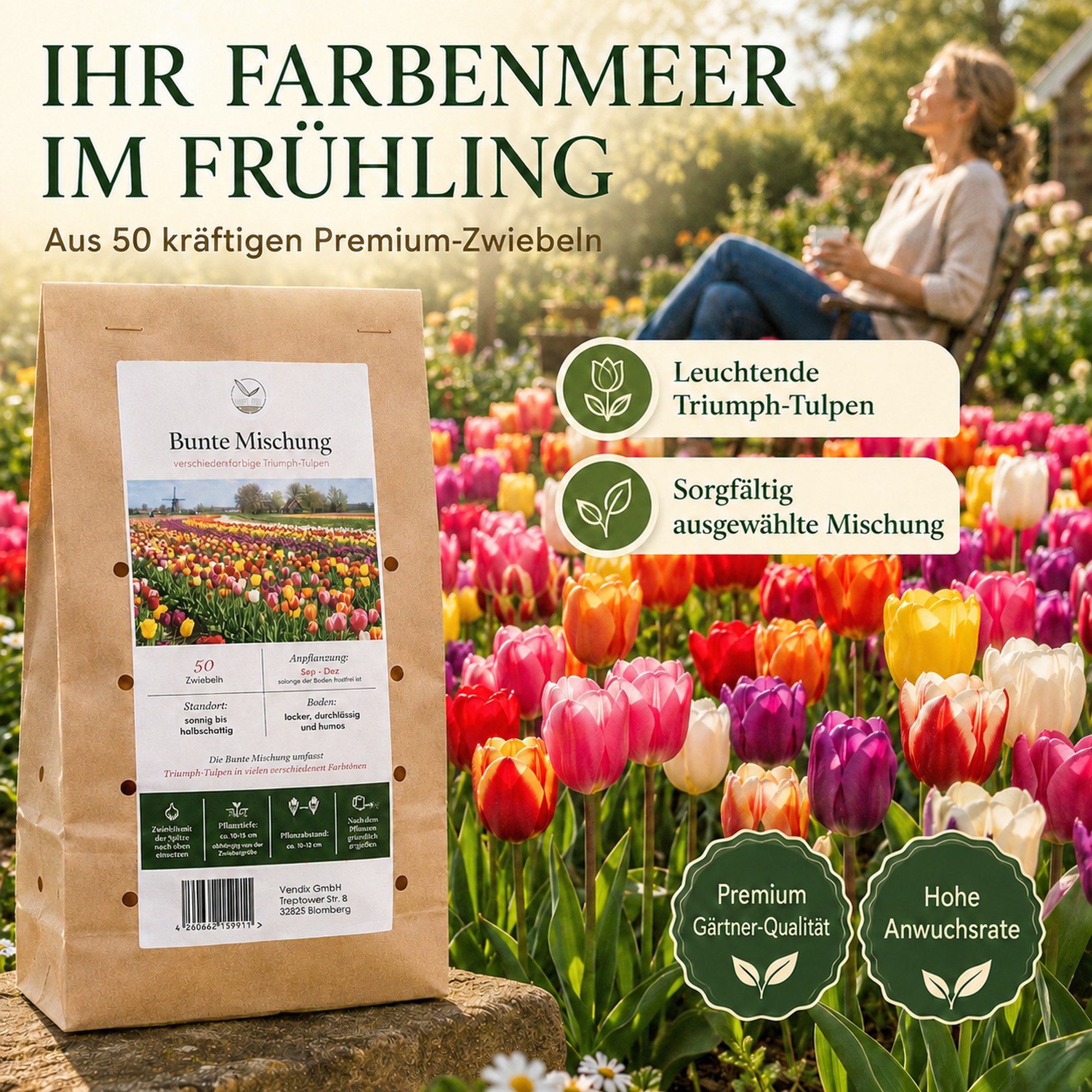 HappySeed Blumenzwiebeln 50 Stk, Tulpen & Frühlingsblüher, verschiedene Sorten, (Bunte Mischung, 50-St), Bunte Mischung – Bild 2 von 5