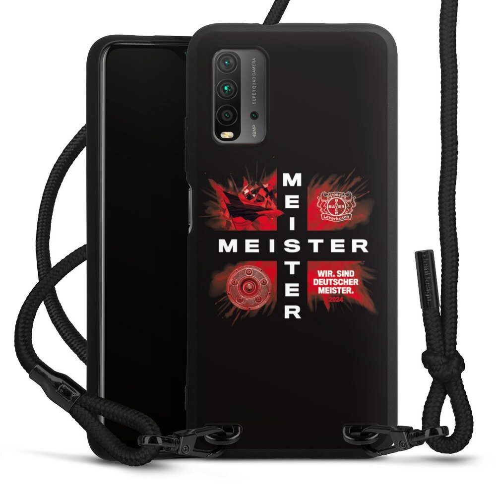 DeinDesign Handyhülle Bayer 04 Leverkusen Meister Offizielles Lizenzprodukt, Xiaomi Redmi 9T Premium Handykette Hülle mit Band Case zum Umhängen
