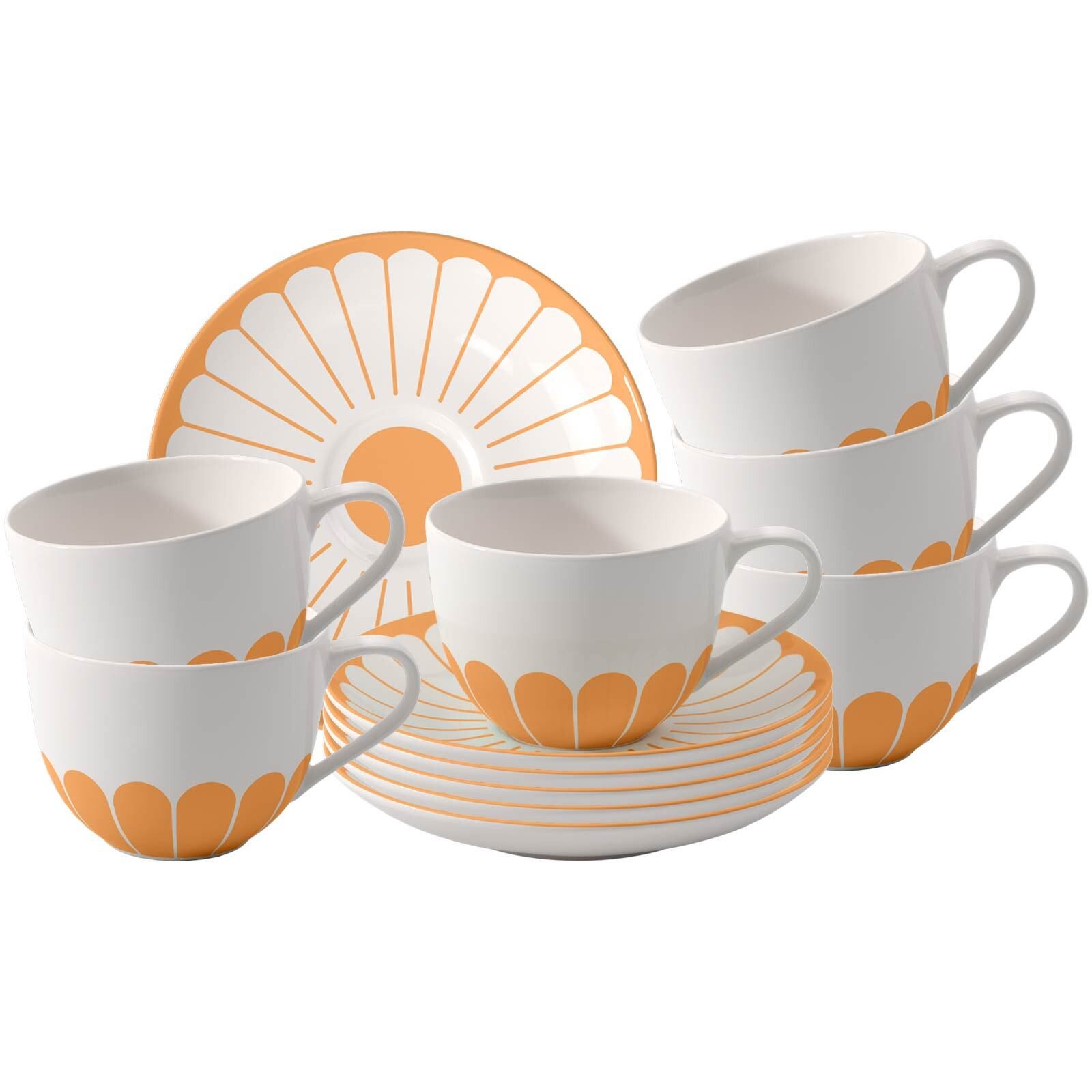 Villeroy & Boch Tasse Fleur Couleur Kaffeetassen mit Untertassen 160 ml, 6-tlg., Porzellan