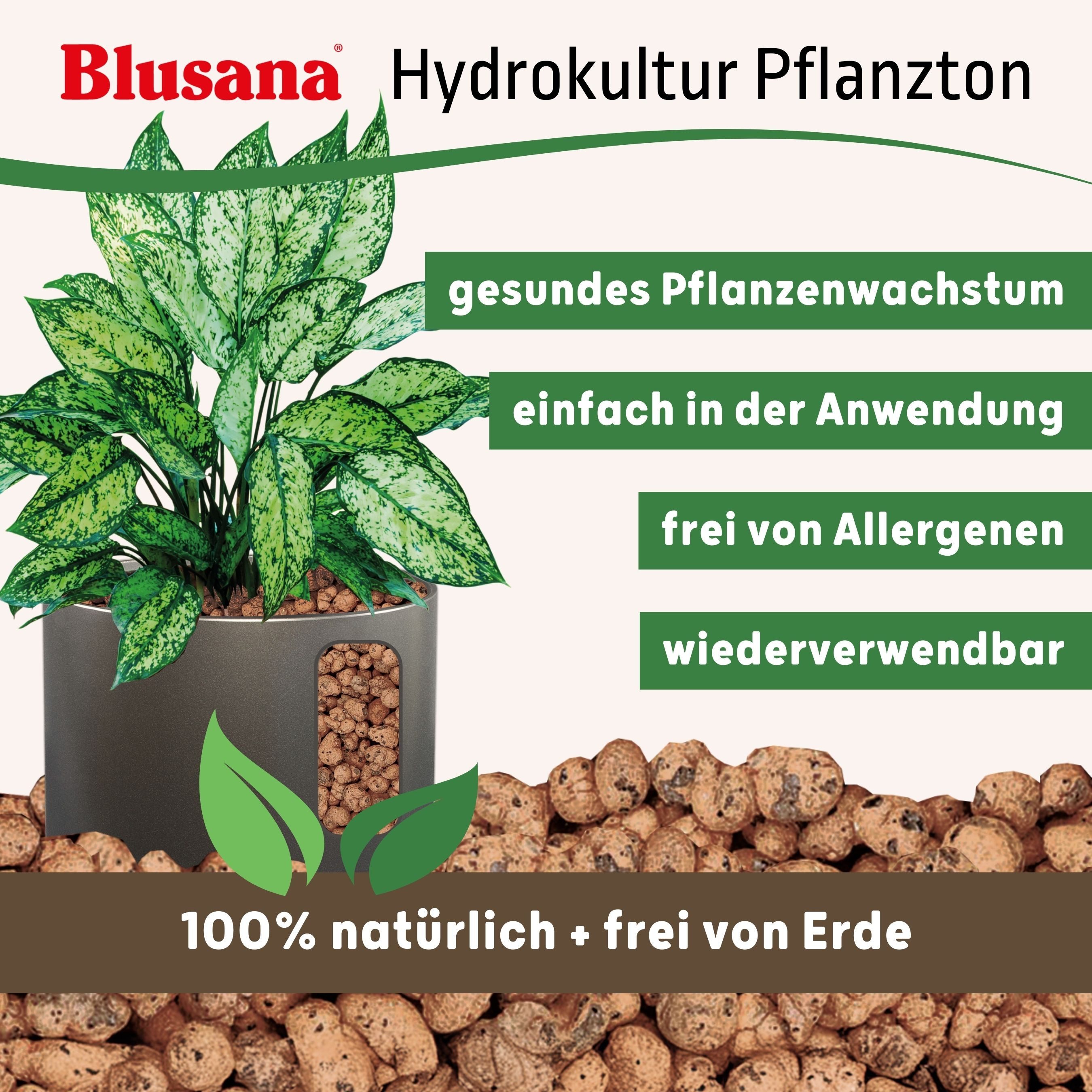 Blusana Pflanzgranulat Blähton Hydrokultur Pflanzton Granulat 8-16 mm, (Hydrogranulat Tonkugeln 5 Liter), für Hydro & Hydroponik Systeme, Drainage, Bodenauflockerung, Dekor