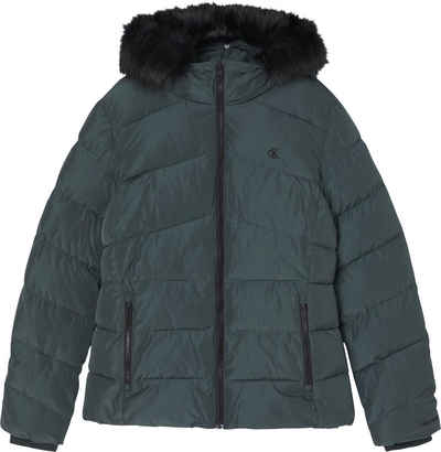 Calvin Klein Jeans Outdoorjacke FAUX FUR MW FITTED SHORT PUFFER mit abknöpfbarem Fellimitat an der Kapuze