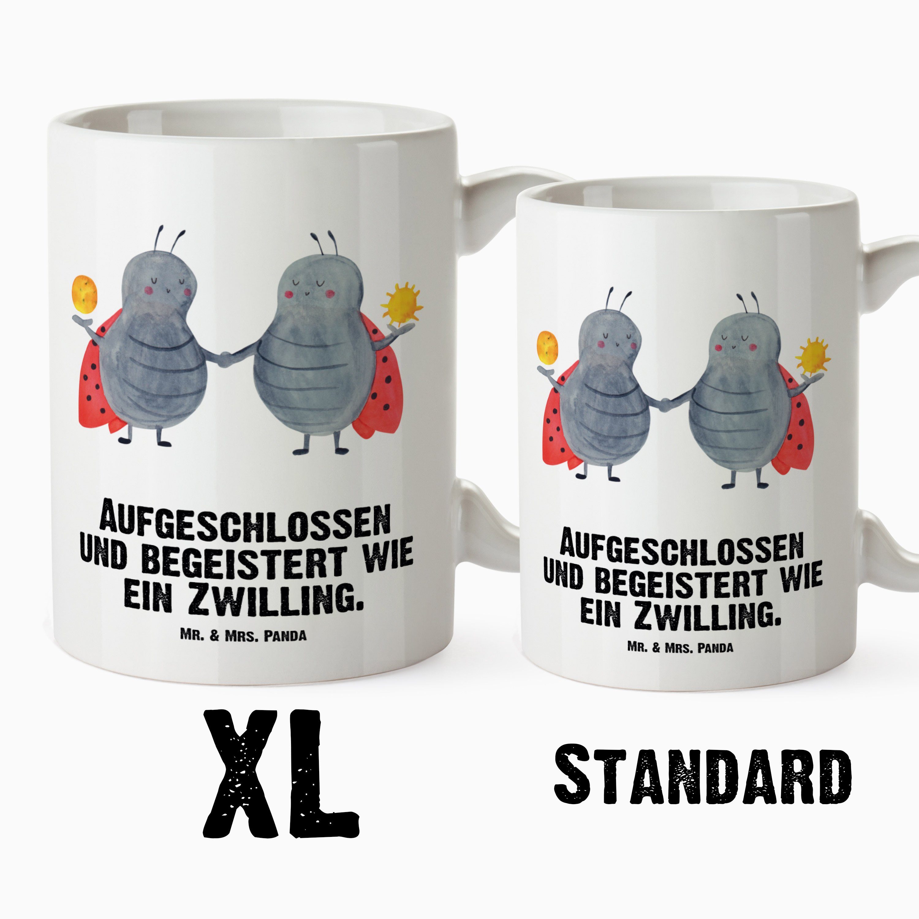 Mr. & Mrs. Panda Tasse XL Geschenk, Keramik - Sternzeichen Zwilling Tasse Becher, Weiß - spülma, Aszendent, XL