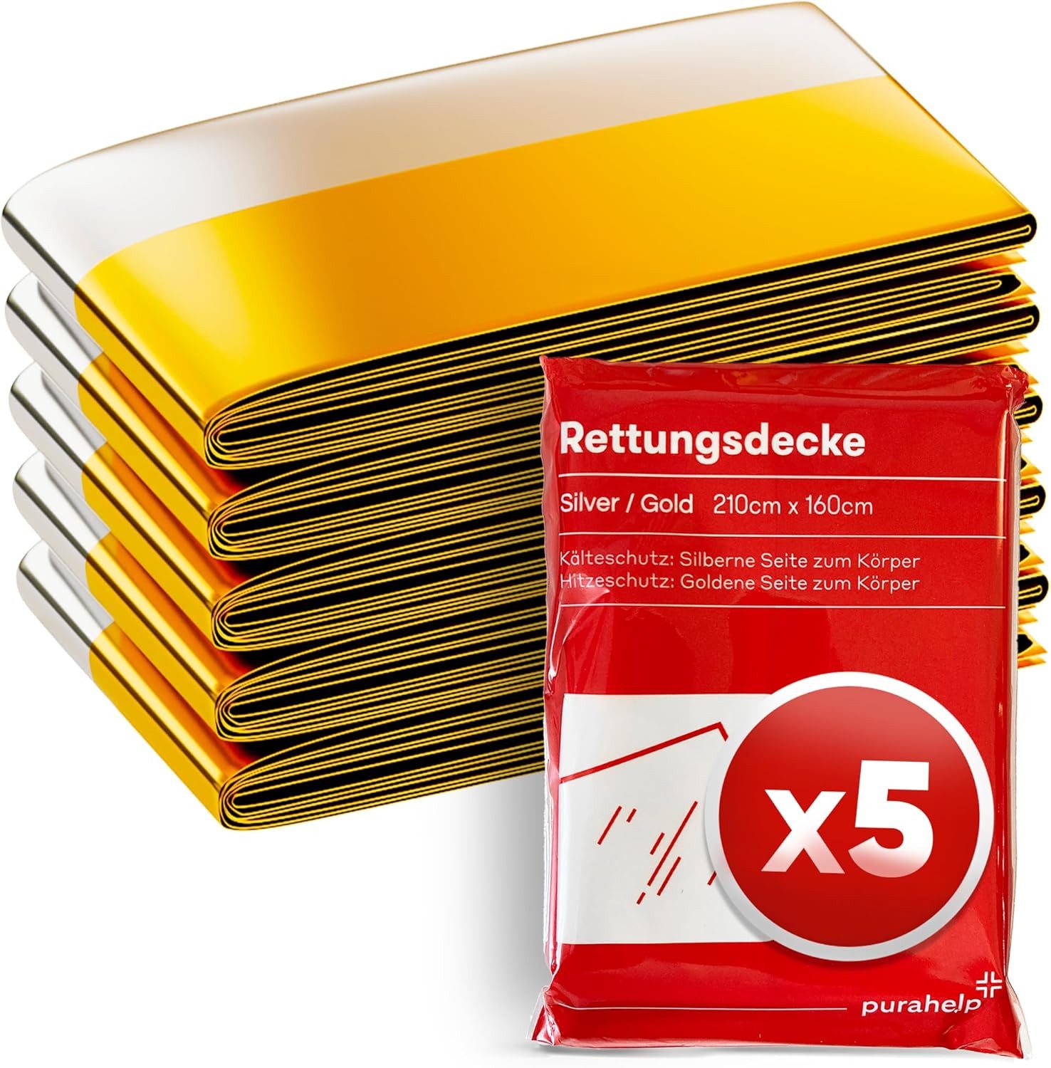 Erste-Hilfe-Set PURAHELP Rettungsdecke Gold Silber für Notfälle - 210 x 160 cm
