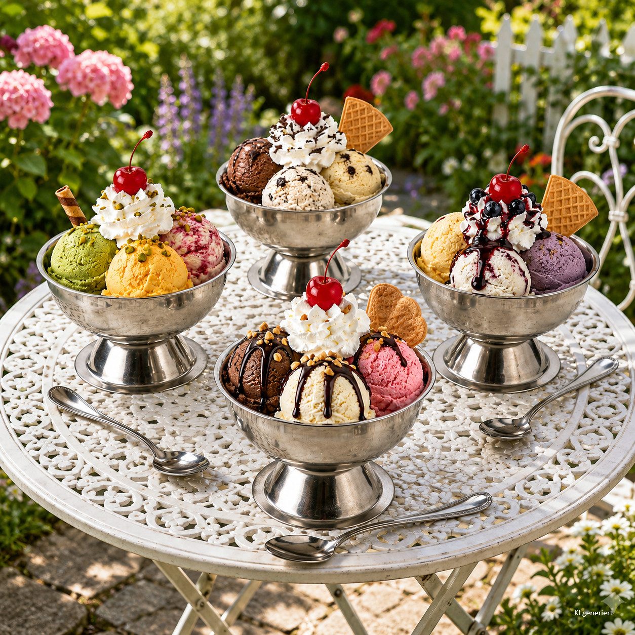 MamboCat Eisschale 12er Set Eisbecher Rob mit Fuß Ø9,5cm Edelstahl Dessertschale Eisdiele, Edelstahl – Bild 5 von 5