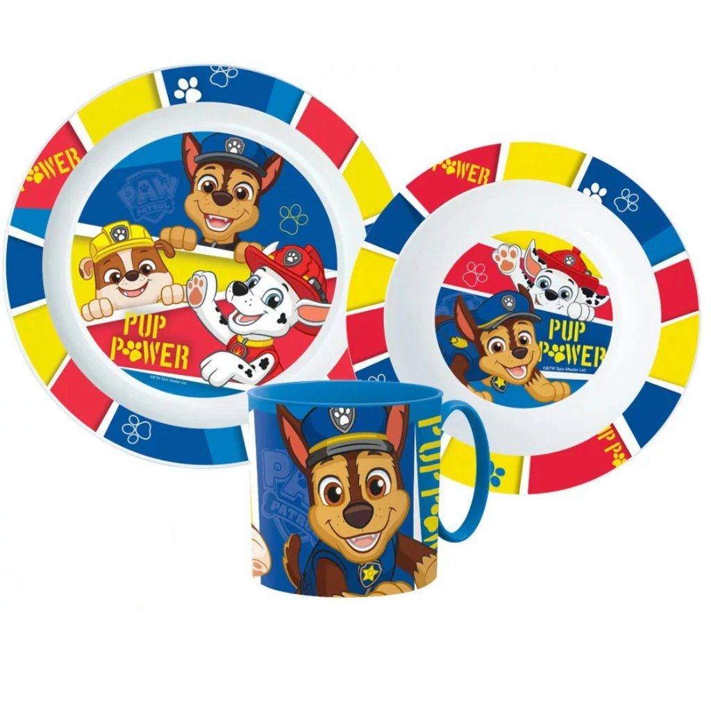 PAW PATROL Kindergeschirr-Set Paw Patrol Chase Marshall Kinder Geschirr-Set 3 teilig (3-tlg), 1 Personen, Kunststoff, Becher Teller Schüssel