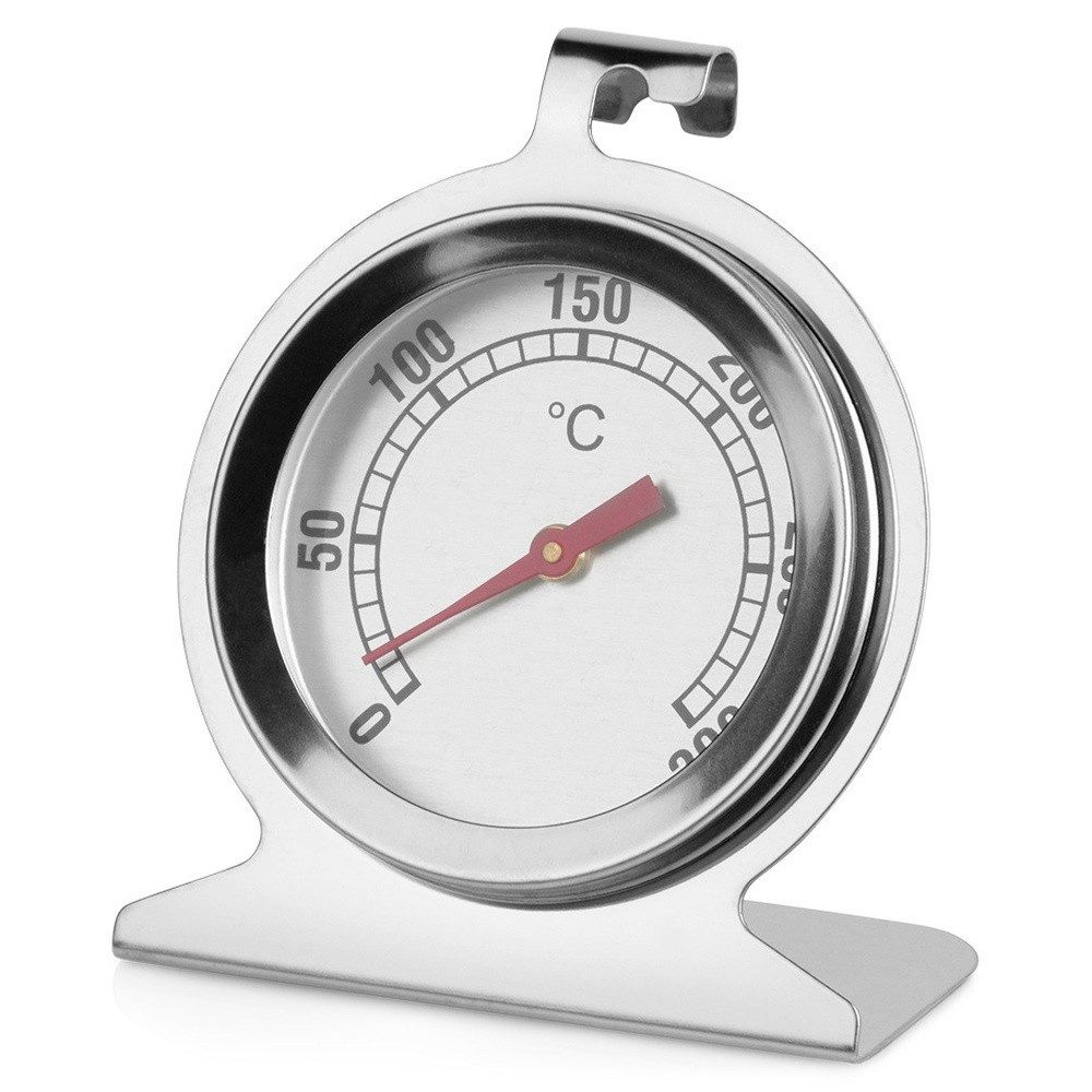 Orion Group Backofenthermometer mit Aufhängeöse und Standfuß bis 300°C aus Edelstahl, 1-tlg., hitzebeständig, rostfrei, geruchsneutral, 6x7 cm