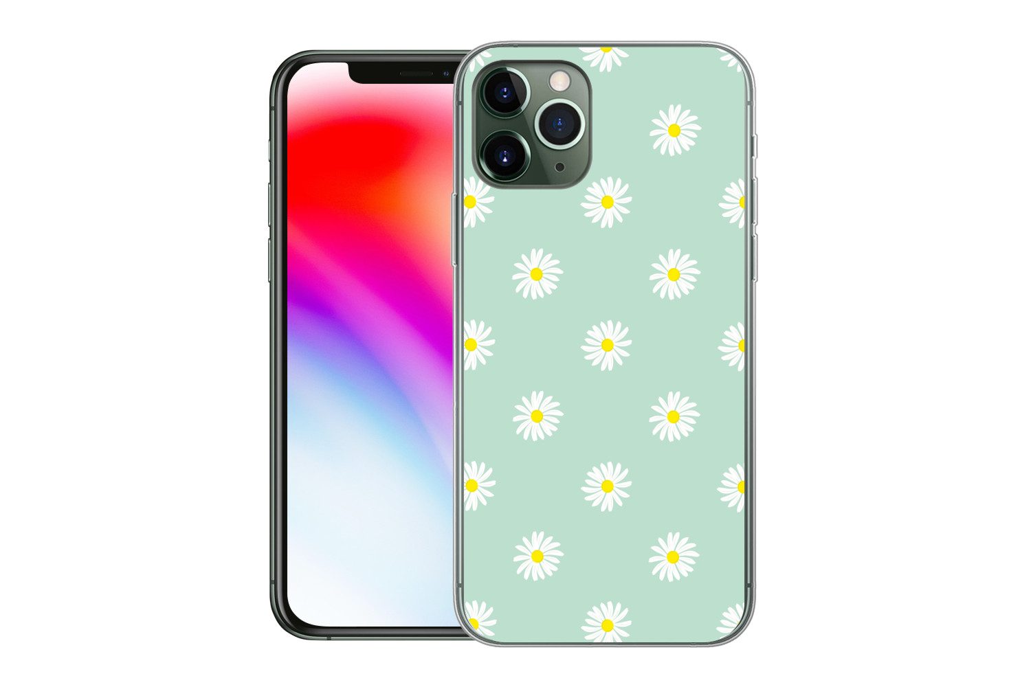 MuchoWow Handyhülle für Apple iPhone 11 Pro Gänseblümchen - Pastell - Weiß - Grün - Floral, Smartphone-Bumper, Print, Handy Schutzhülle Dünn