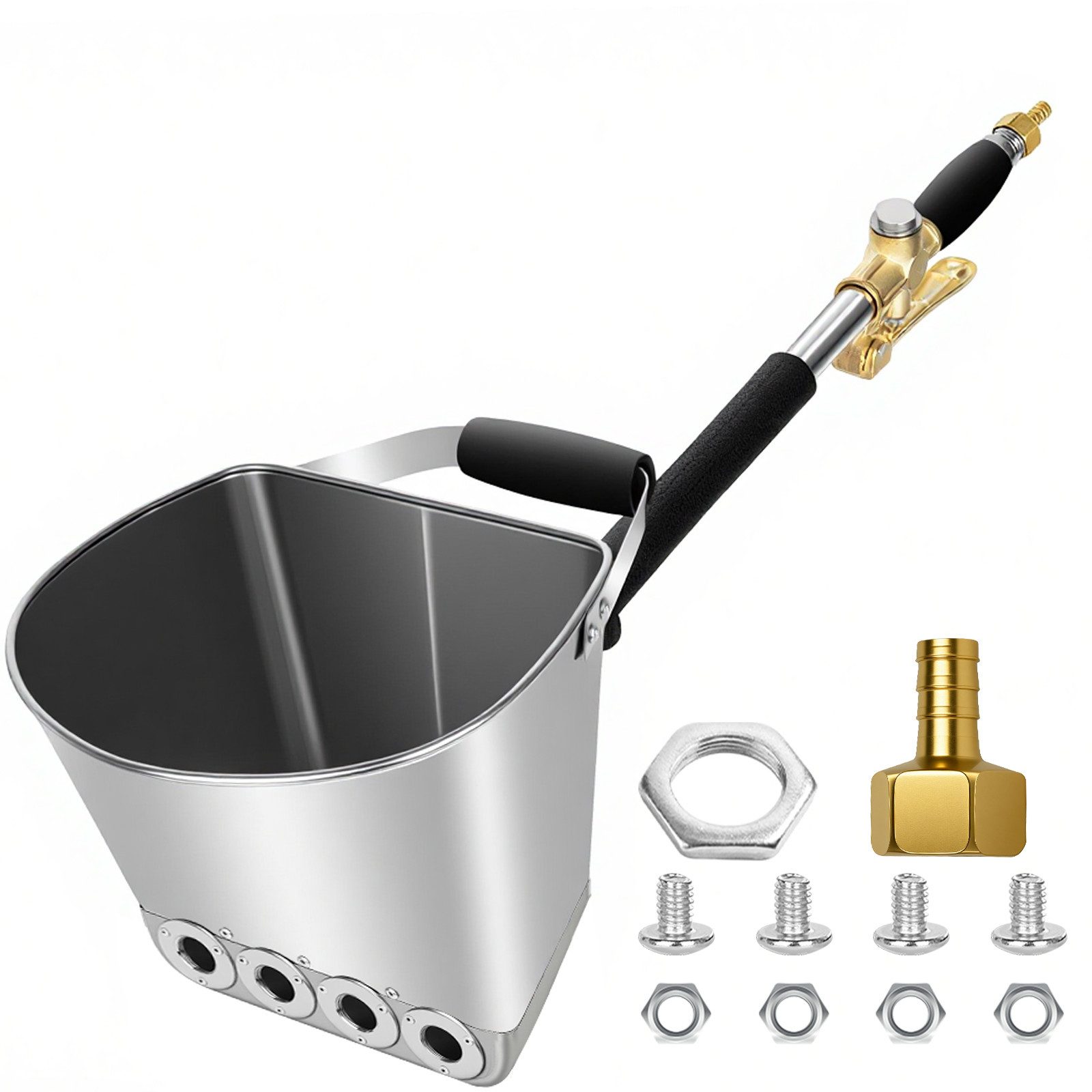 XEOOCE Farbsprühpistole Druckluft-Putzsprühgerät 4L, max. 10 bar, Putzsprühgerät mit 4-l-Behälter, Handgriff, Sprühventil, Vier 18-mm-Sprühöffnungen,Gleichmäßige Materialverteilung,