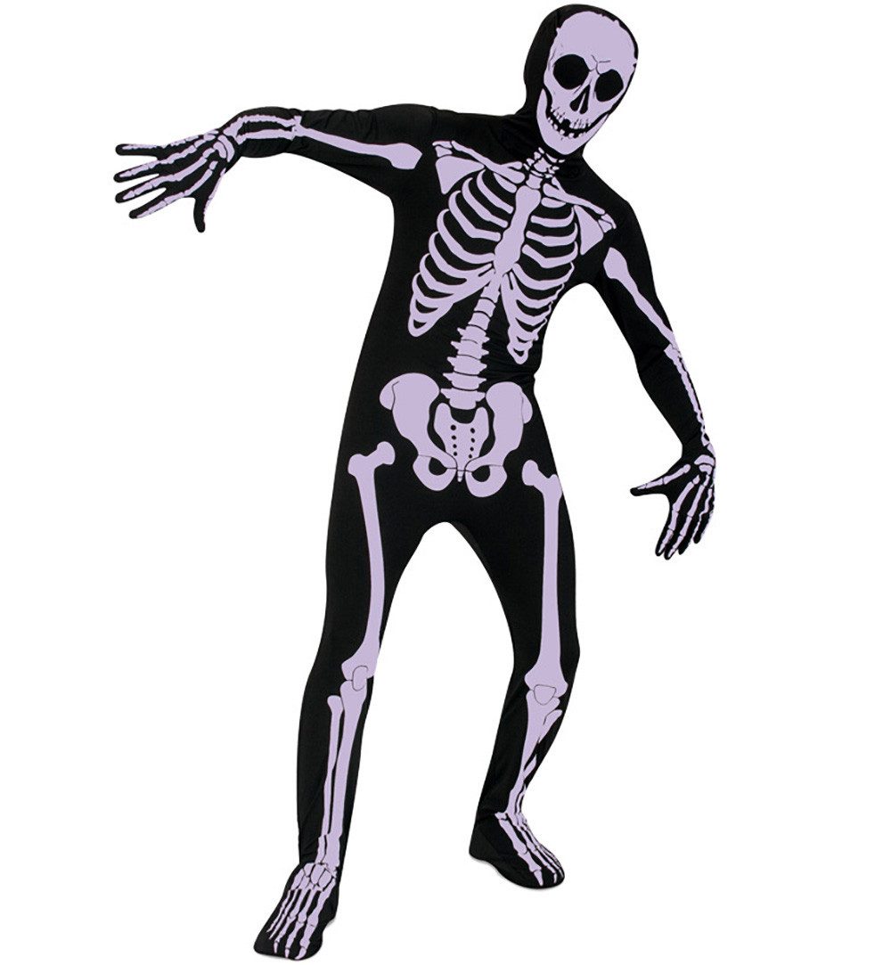 Kostüm Herren Skelett Ganzkörperanzug Bodysuit Schwarz Weiß Halloween