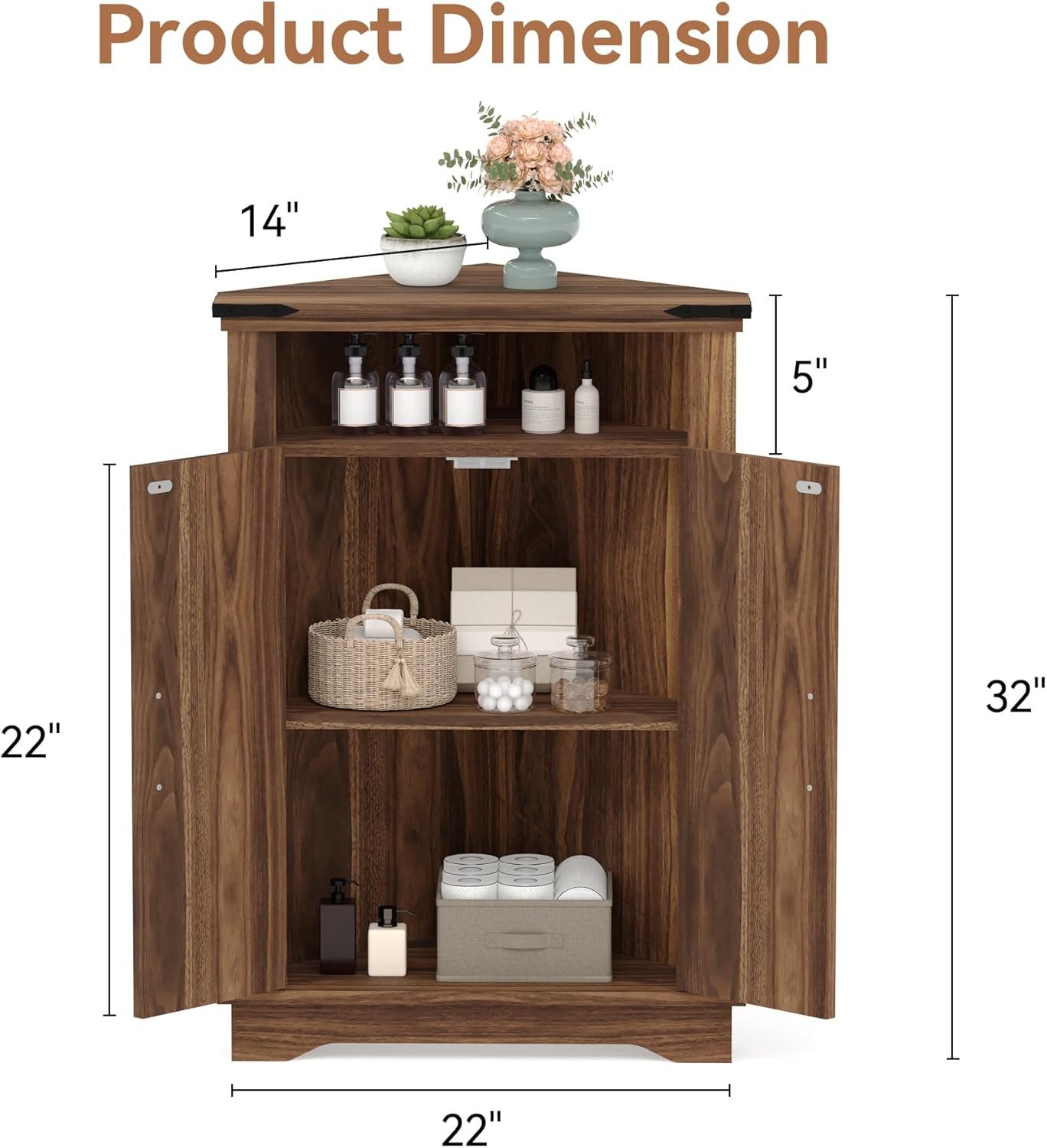 GarveeMore Eckschrank mit Scheunentüren und verstellbarem Regal,Eck-Badezimmerschrank Bauernhaus-Badezimmertisch mit Stauraum für kleine Räume,Küche
